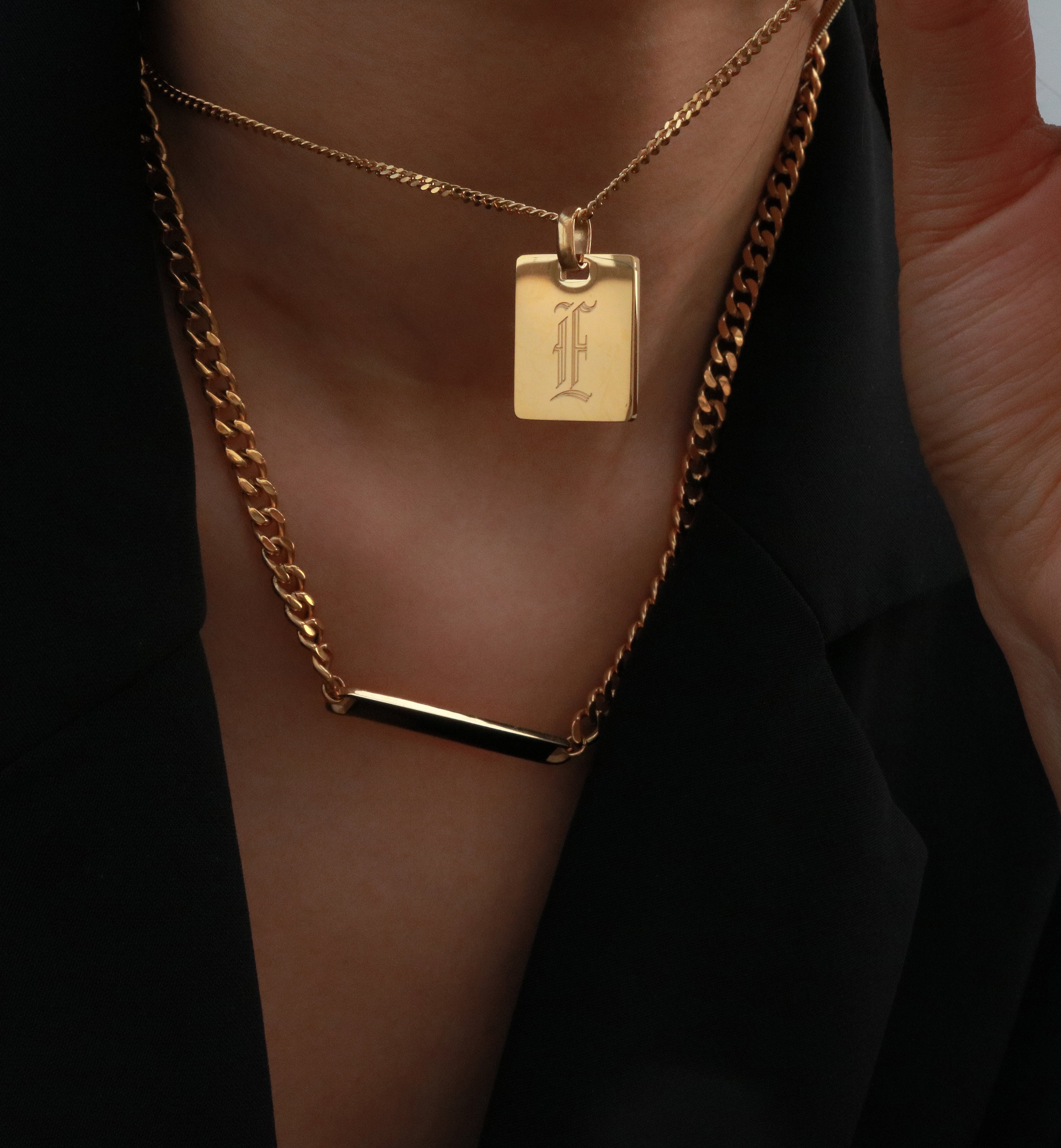 Old English Initial Tag Necklace