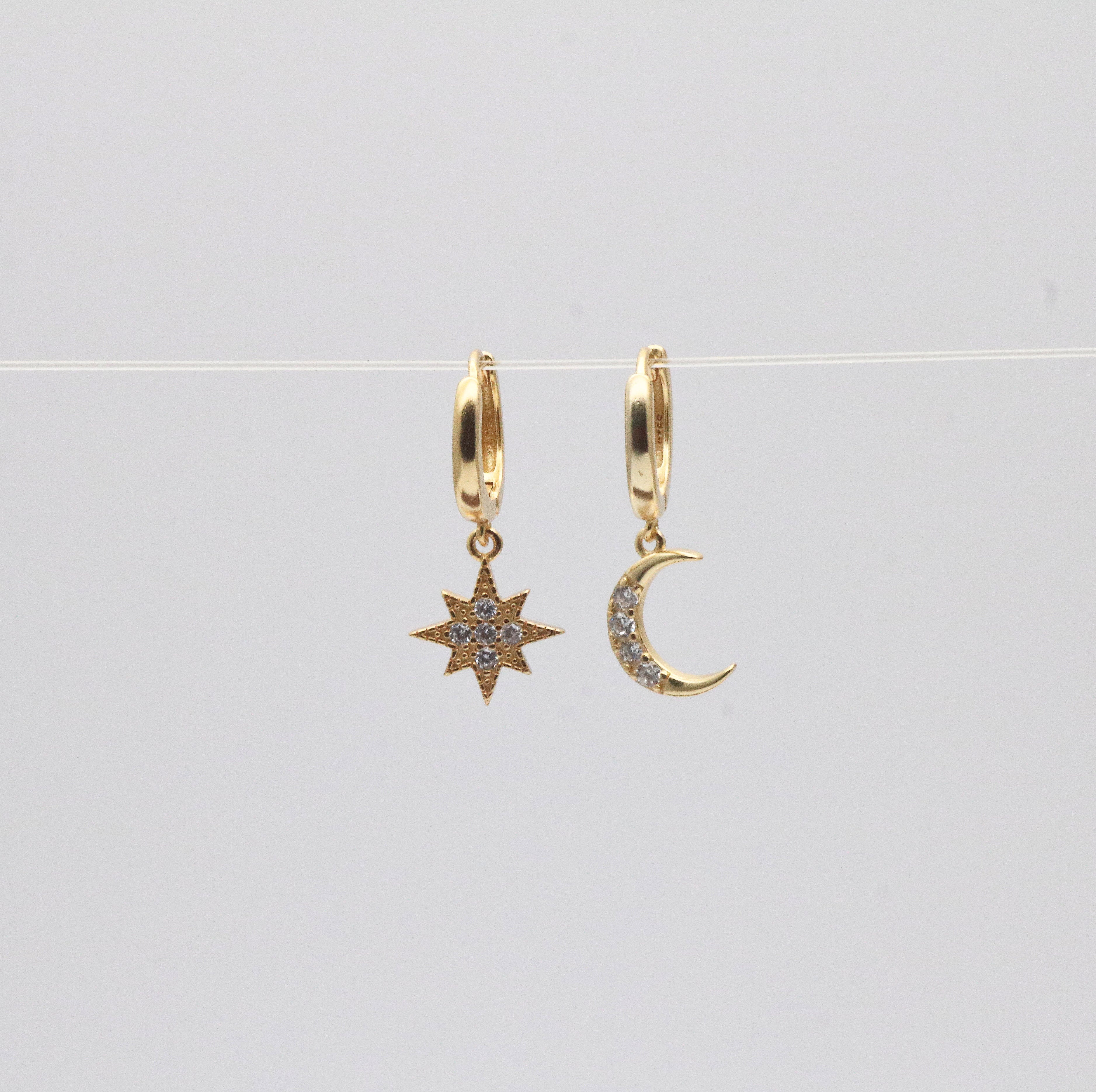 Star moon hoop earrings