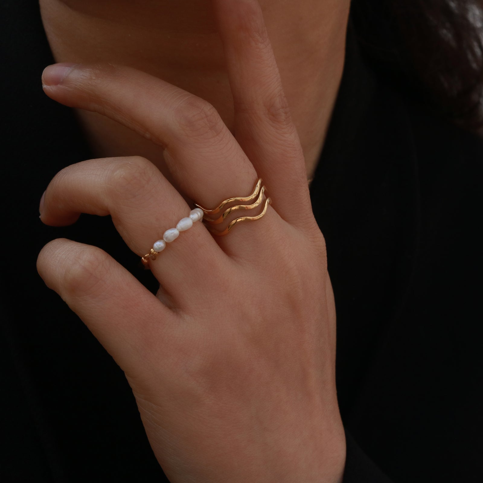 Meideya Jewelry Half Pearl Half Gold Ring