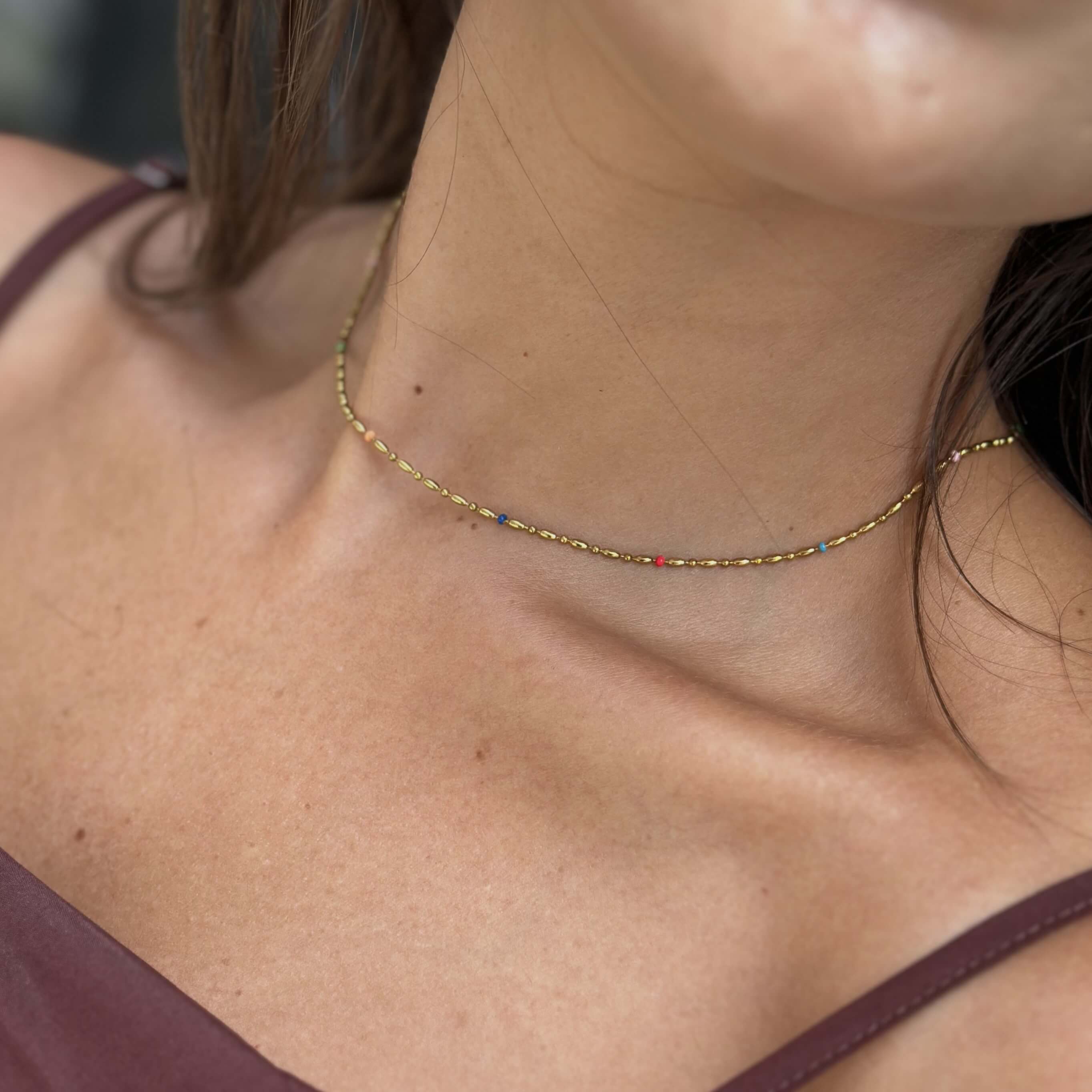 Rainbow Rice Bead Chain Necklace