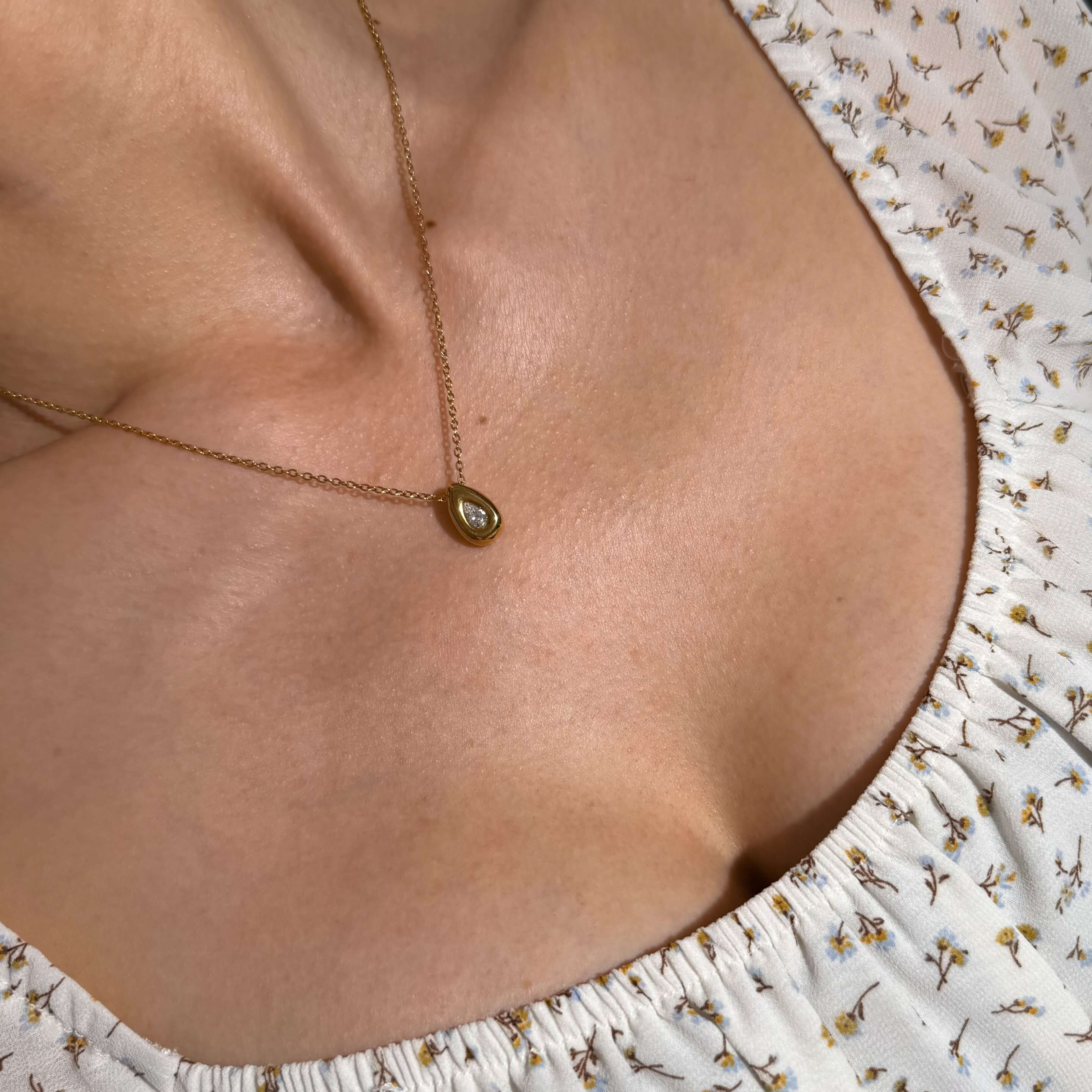 Pear Bezel Teardrop Necklace