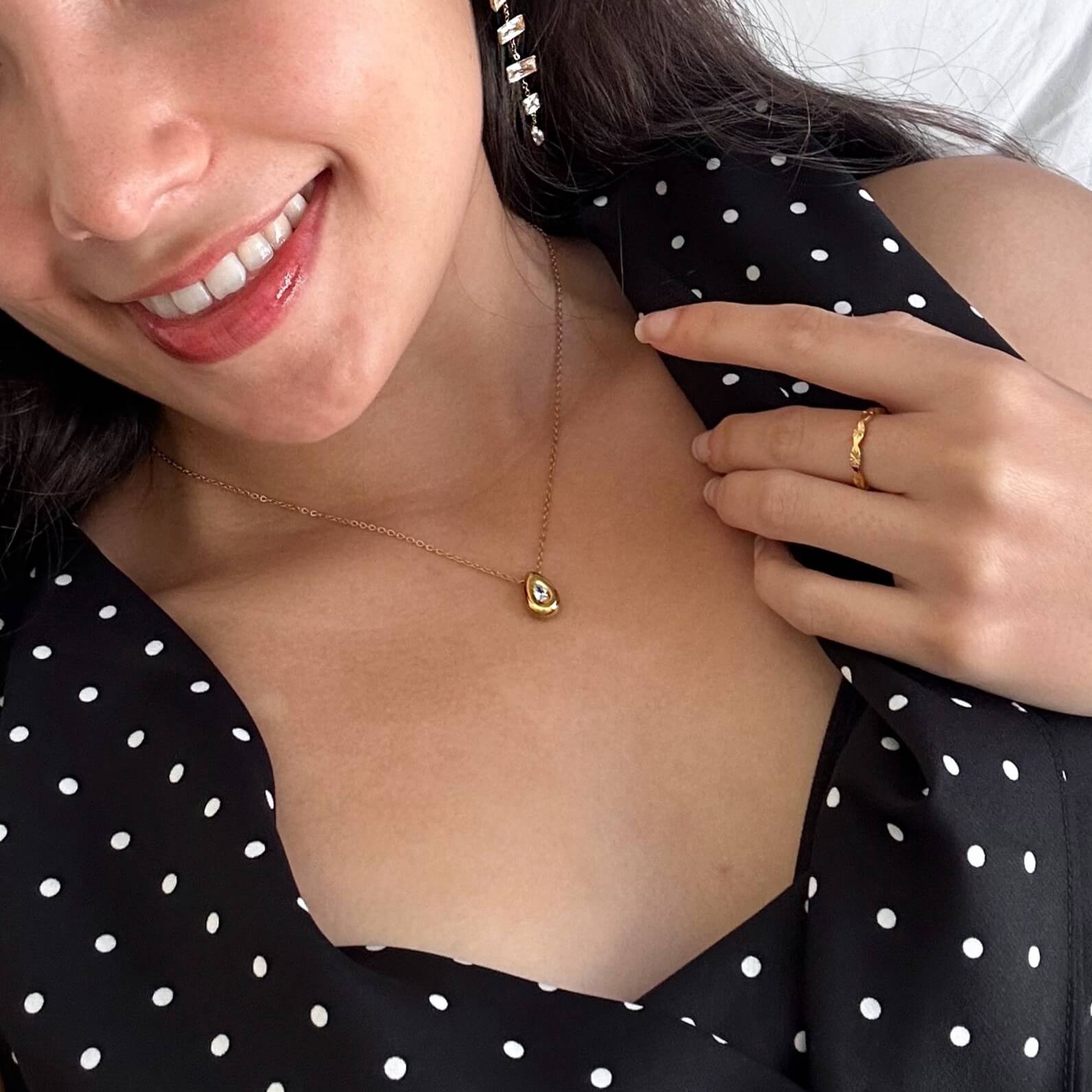Pear Bezel Teardrop Necklace