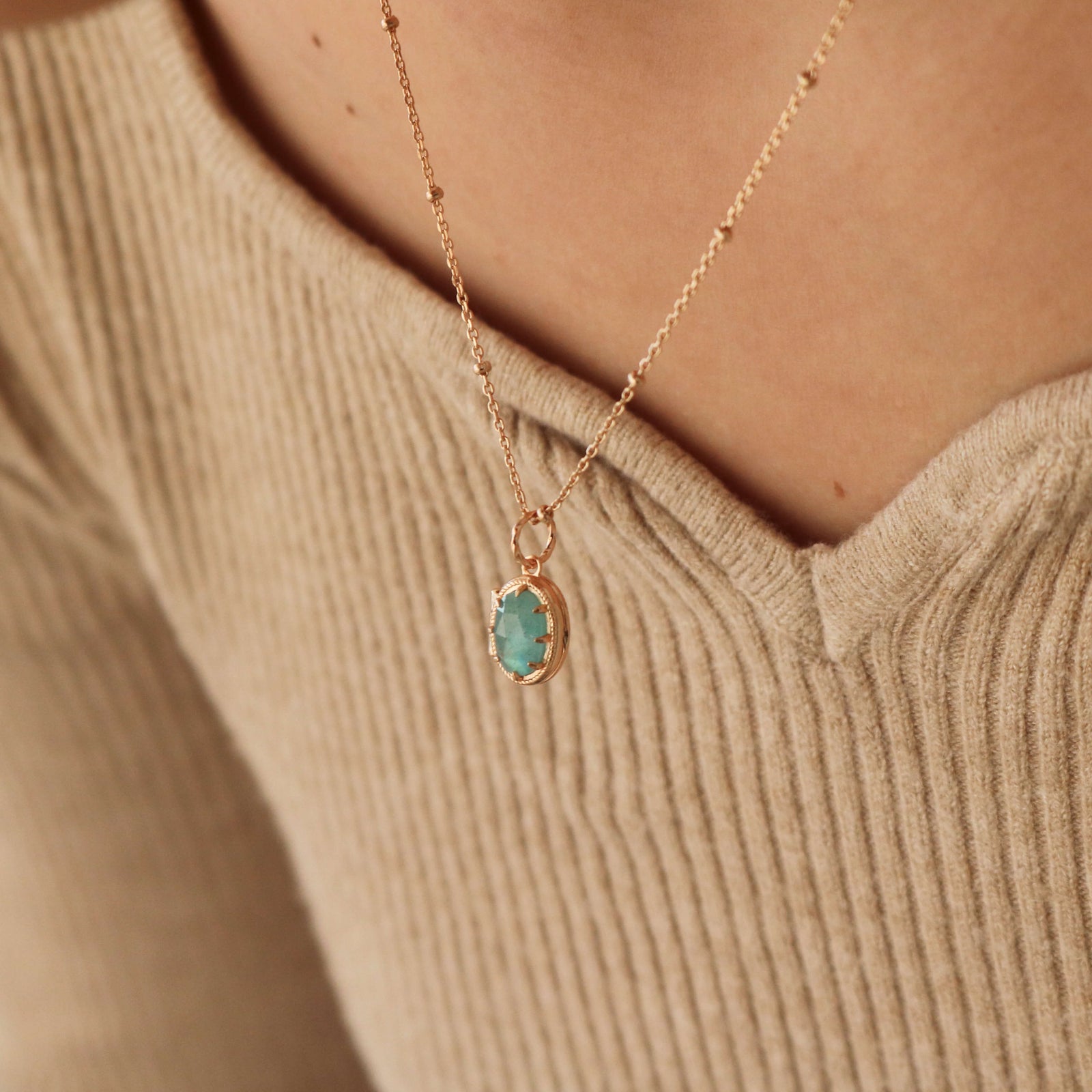 meideya jewelry AMAZONITE LOCKET CHARM