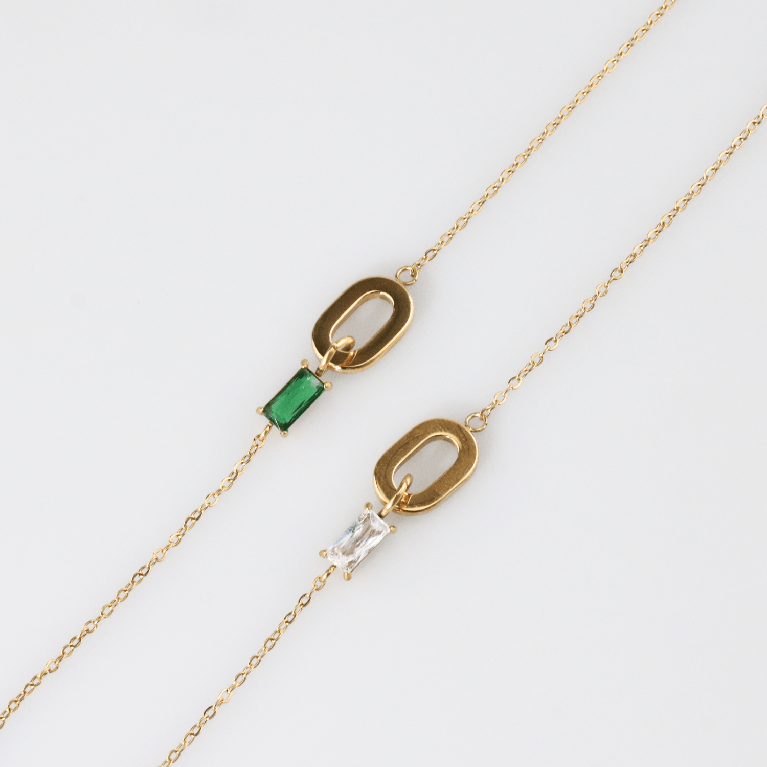 Baguette Oval Link Bracelet -White