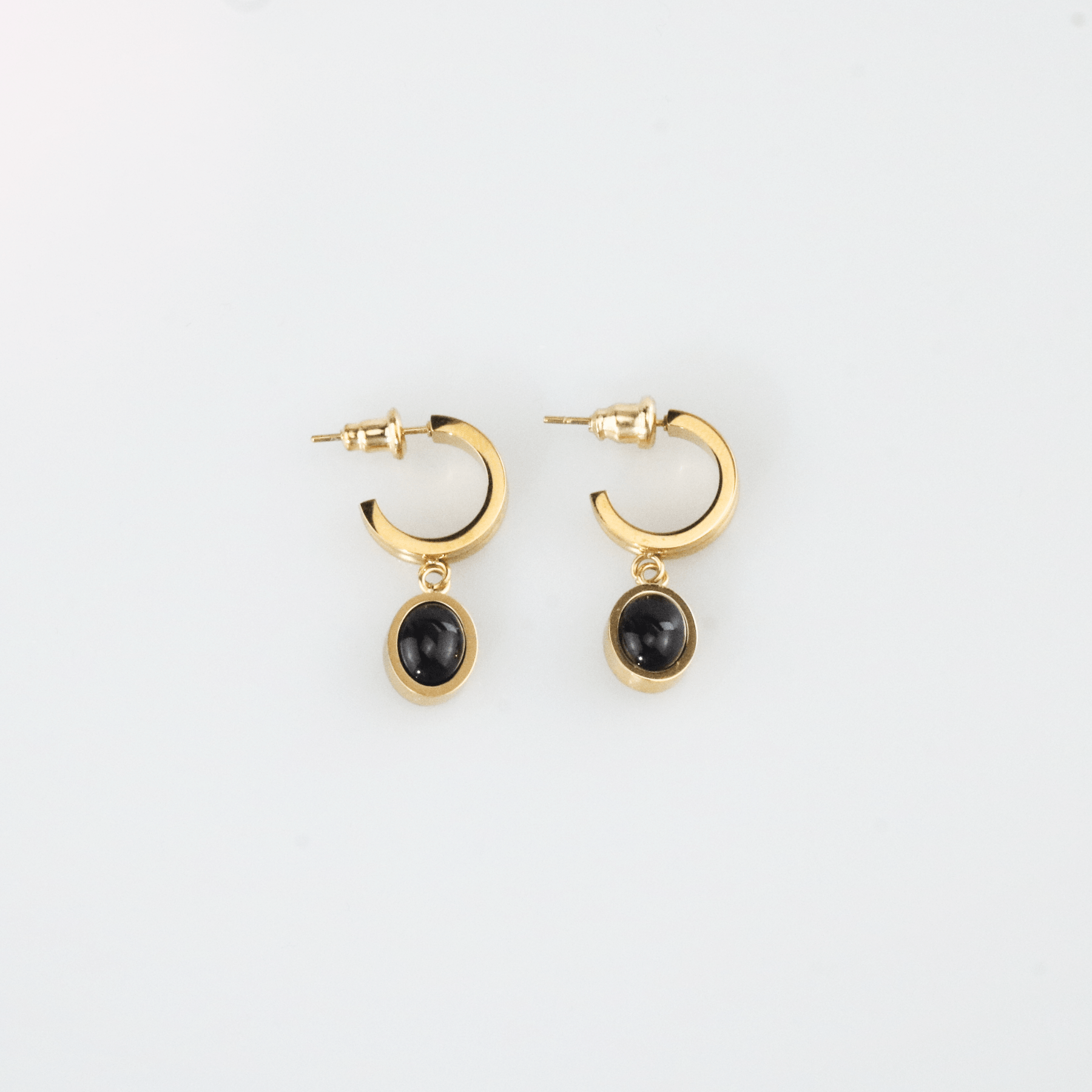Black Onyx Drop Hoop Earrings