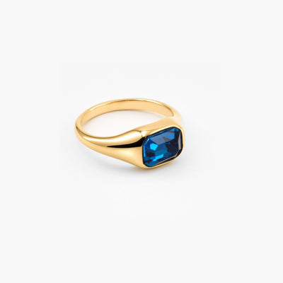 Blue Emerald Cut Ring