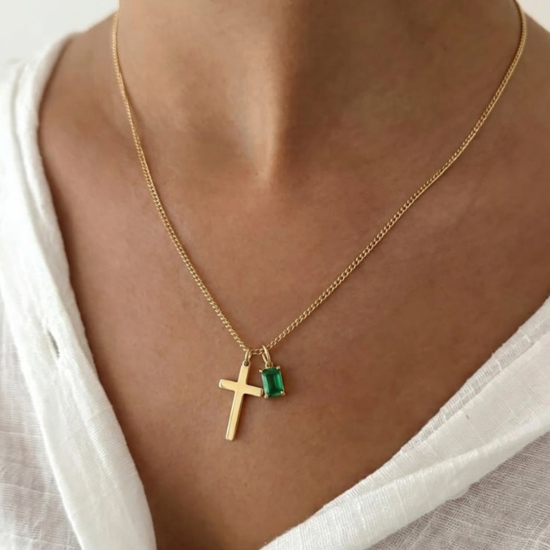 Cross and Birthstone -Necklace
