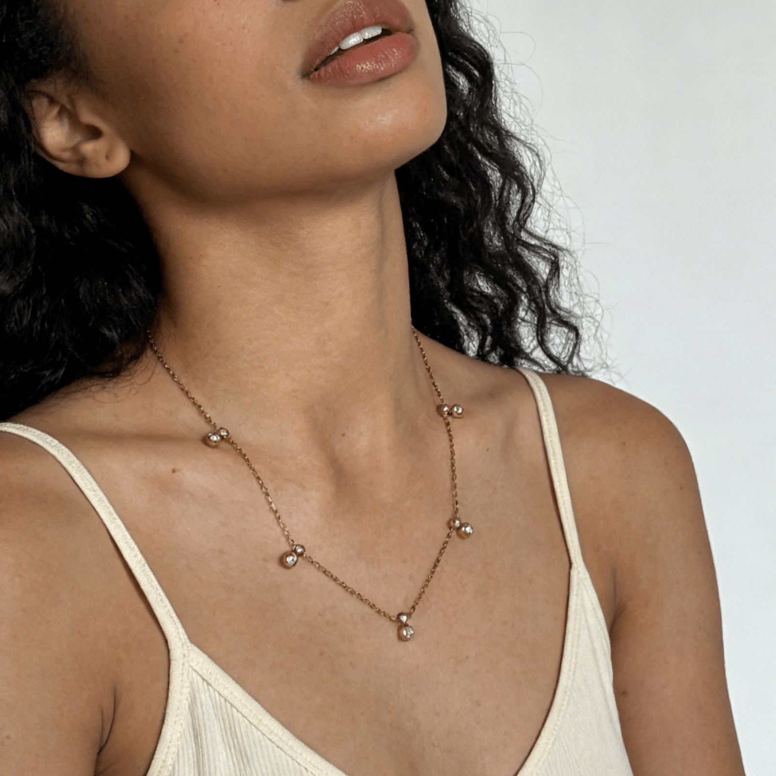 Crystal Bezel Station Necklace