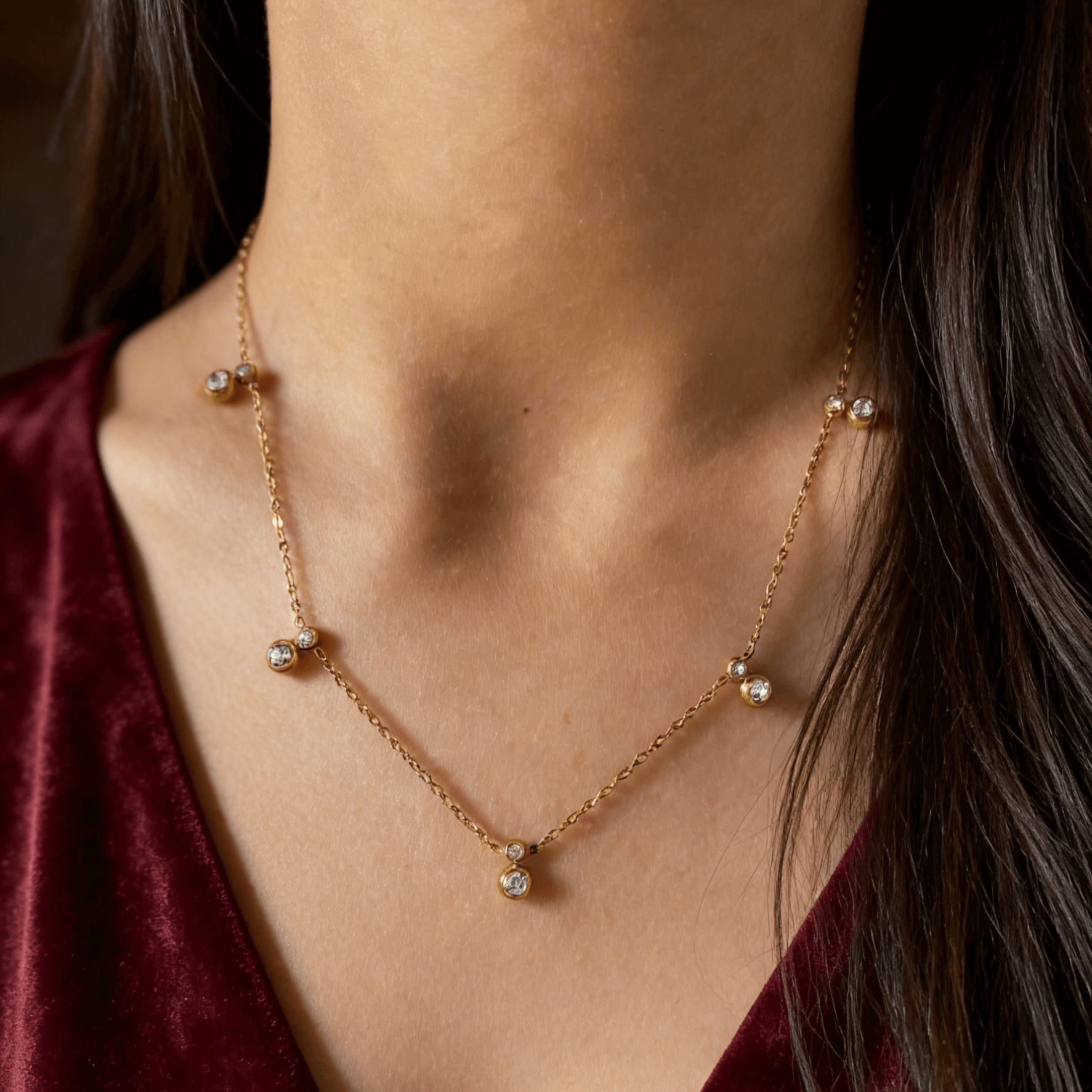 Crystal Bezel Station Necklace