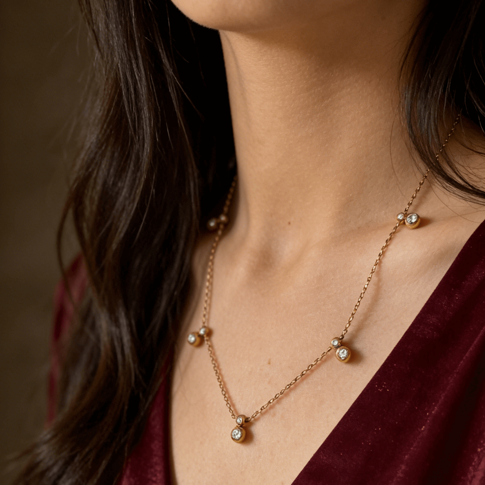 Crystal Bezel Station Necklace