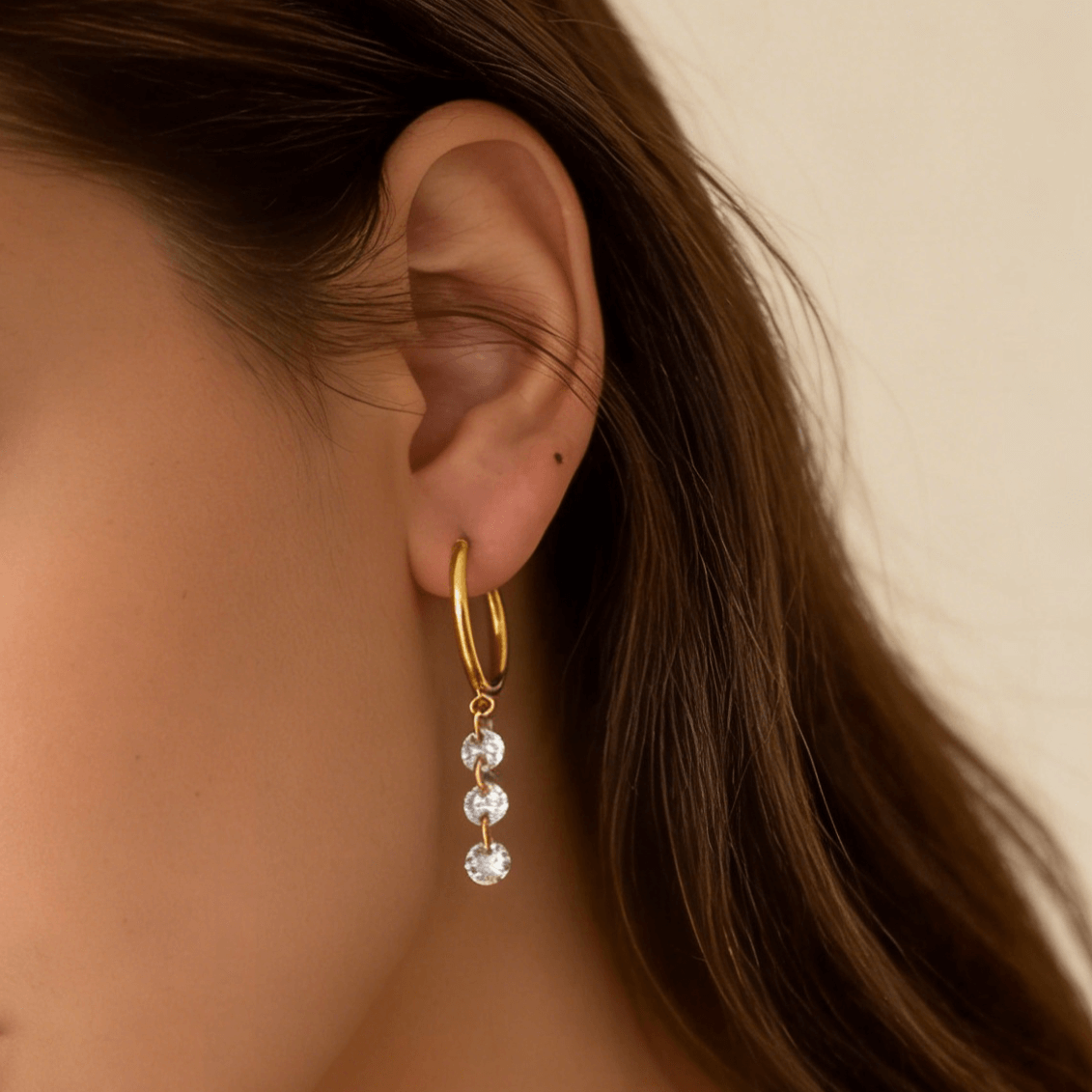 Crystal Drop Hoop Earrings-Tamera