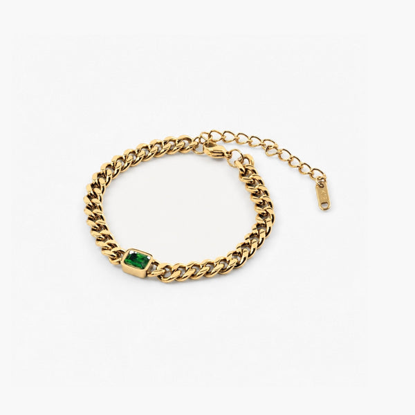 Emerald Gem Curb Chain Bracelet