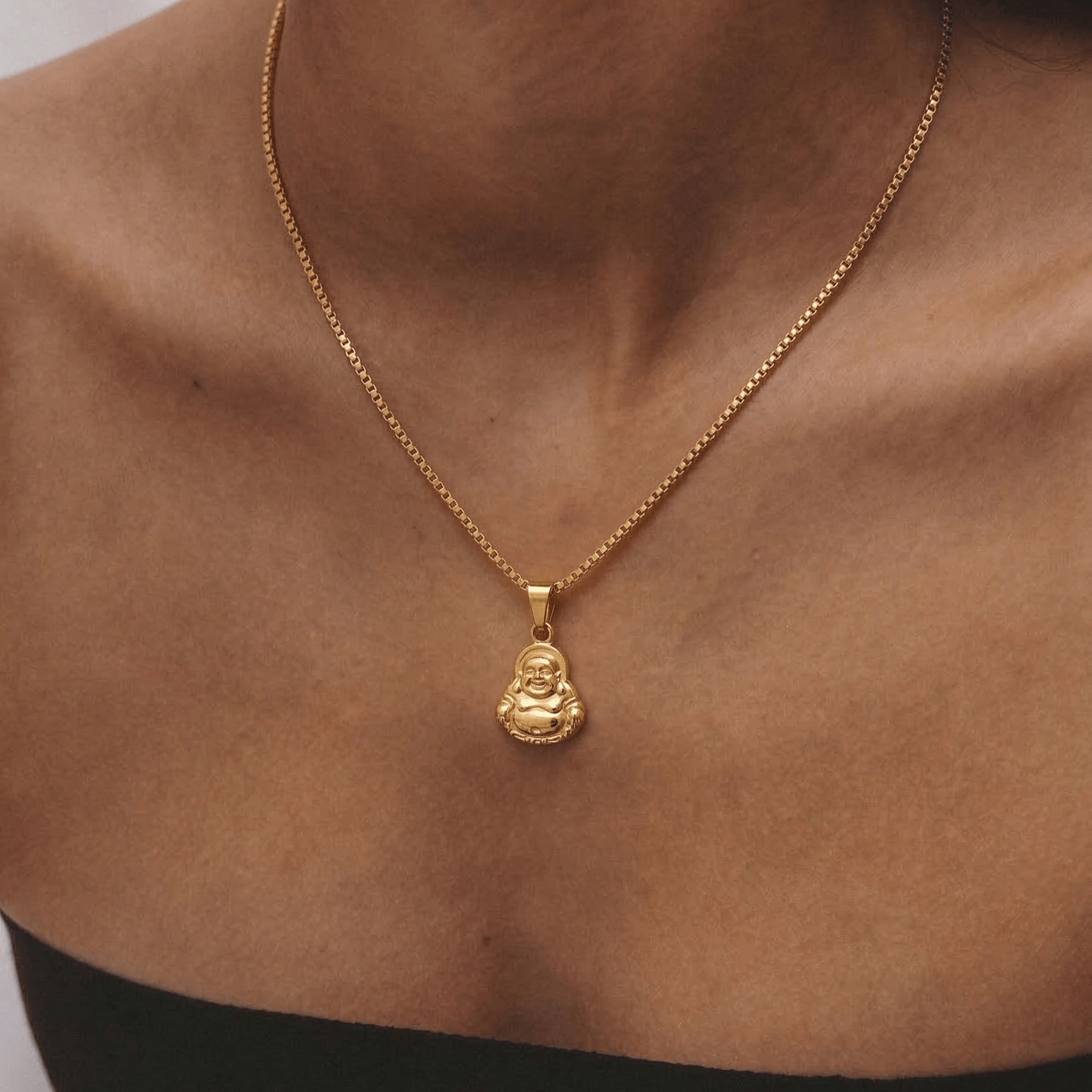 Gold Laughing Buddha Pendant Necklace