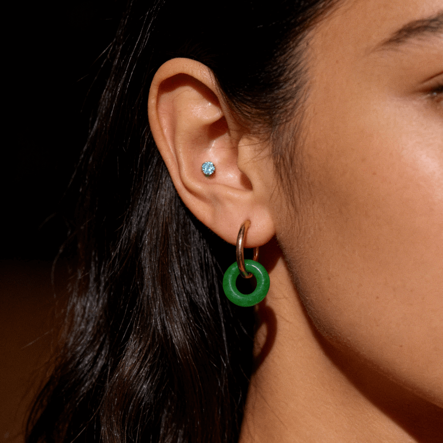 Green Jade Donut Hoop Earrings