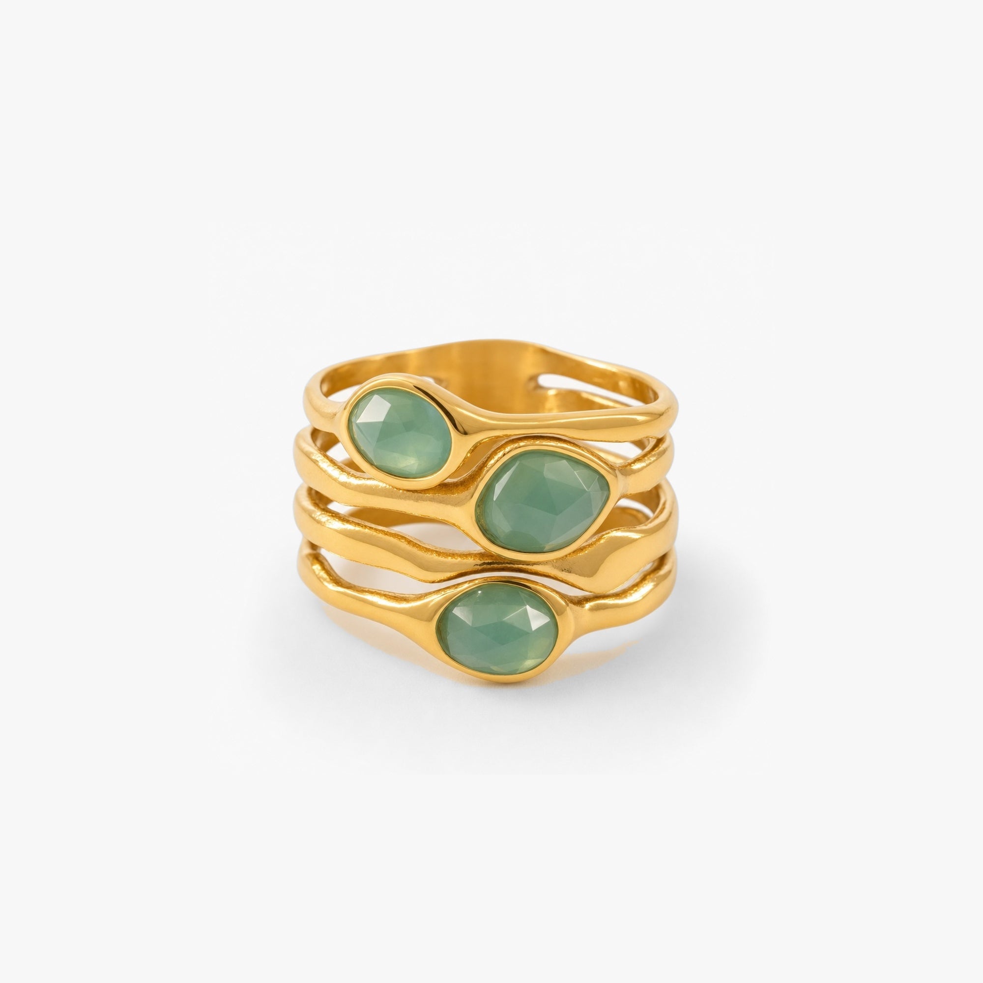 Green Stone Multi Row Ring