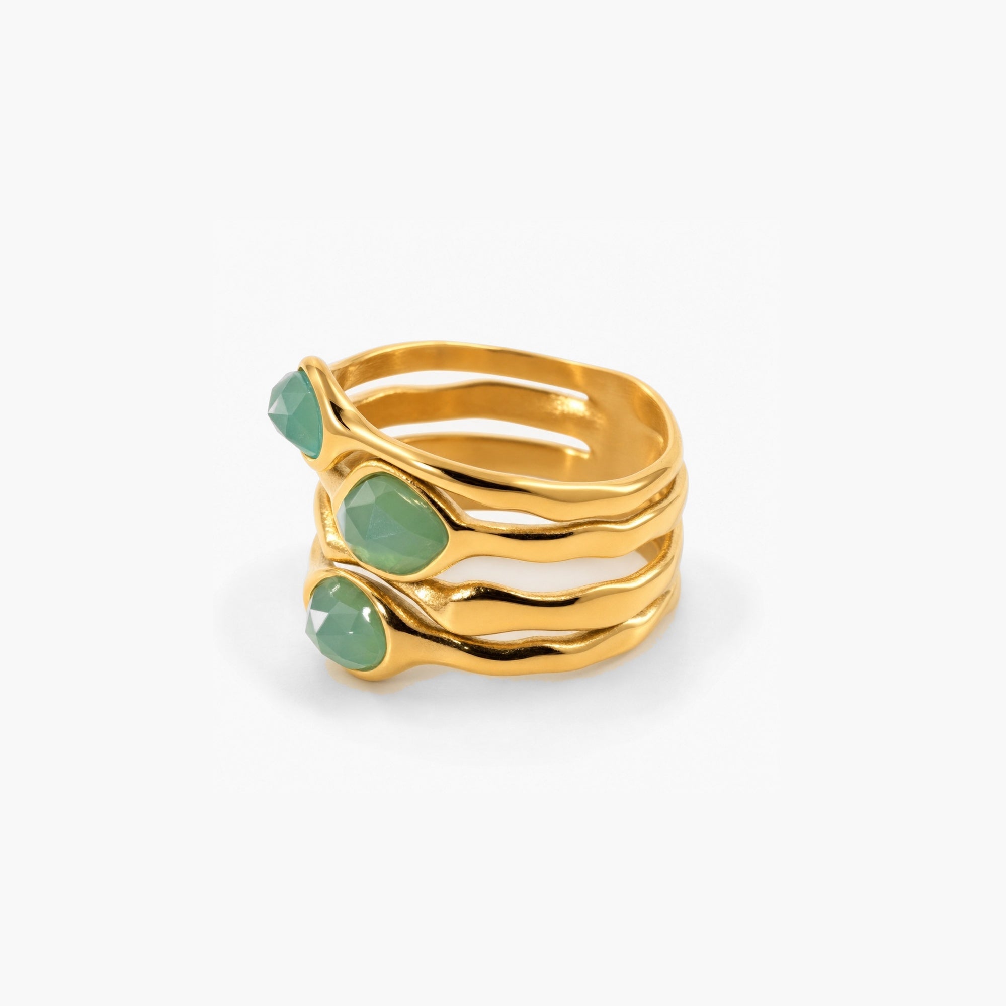 Green Stone Multi Row Ring
