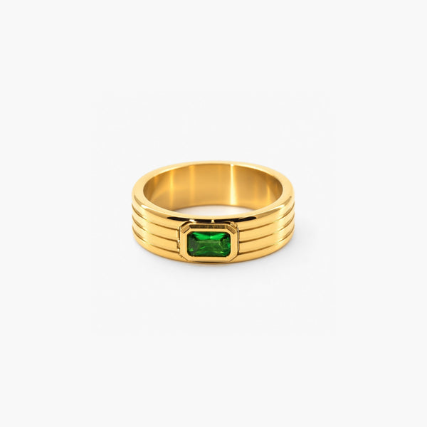 Green Stone Ribbed Ring