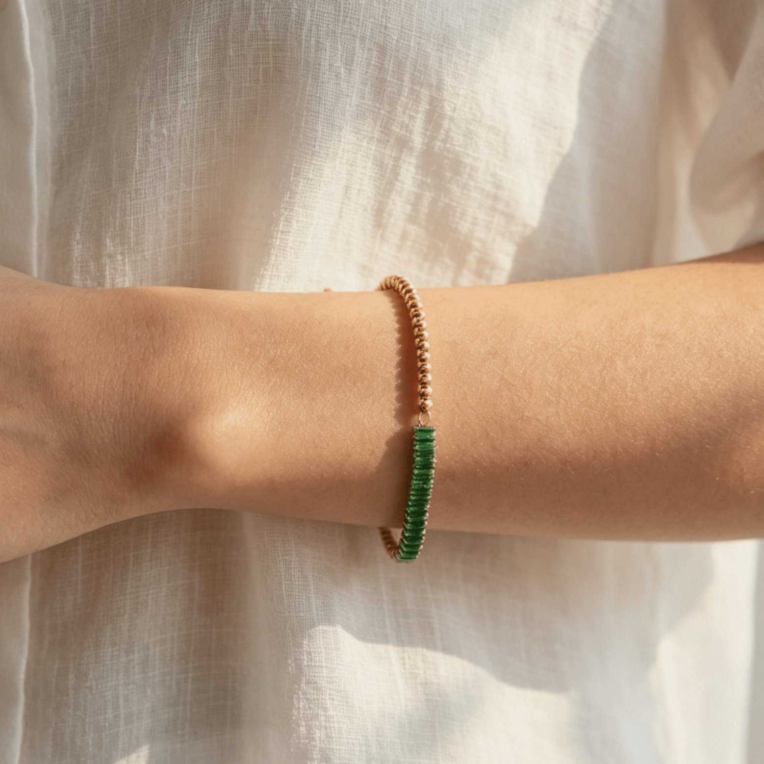 Half Emerald Half Beaded Bracelet