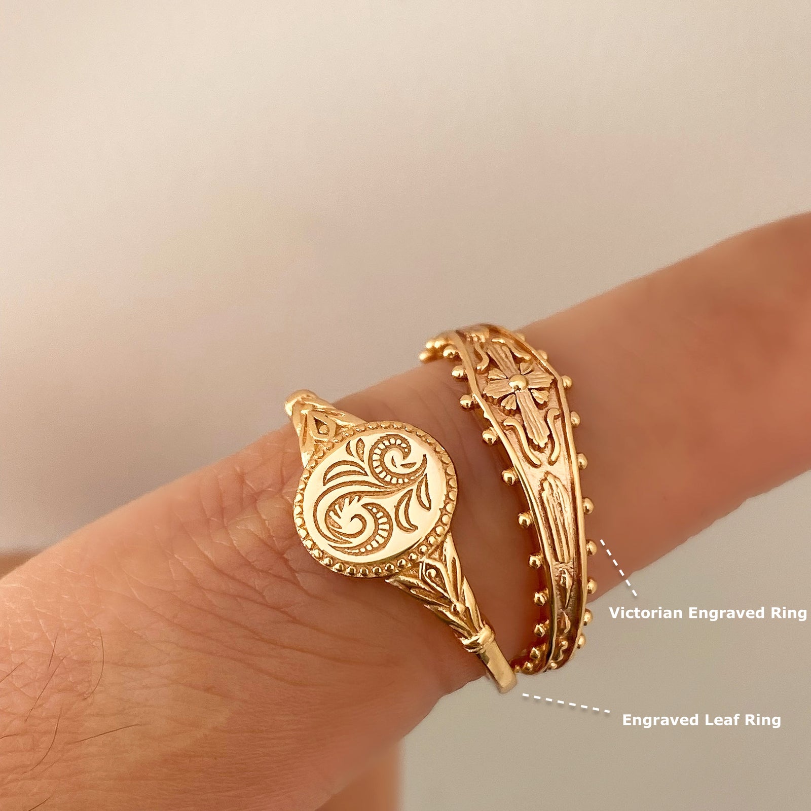 Meideya Jewelry Dainty Engraved Rings for women in gold vermeil