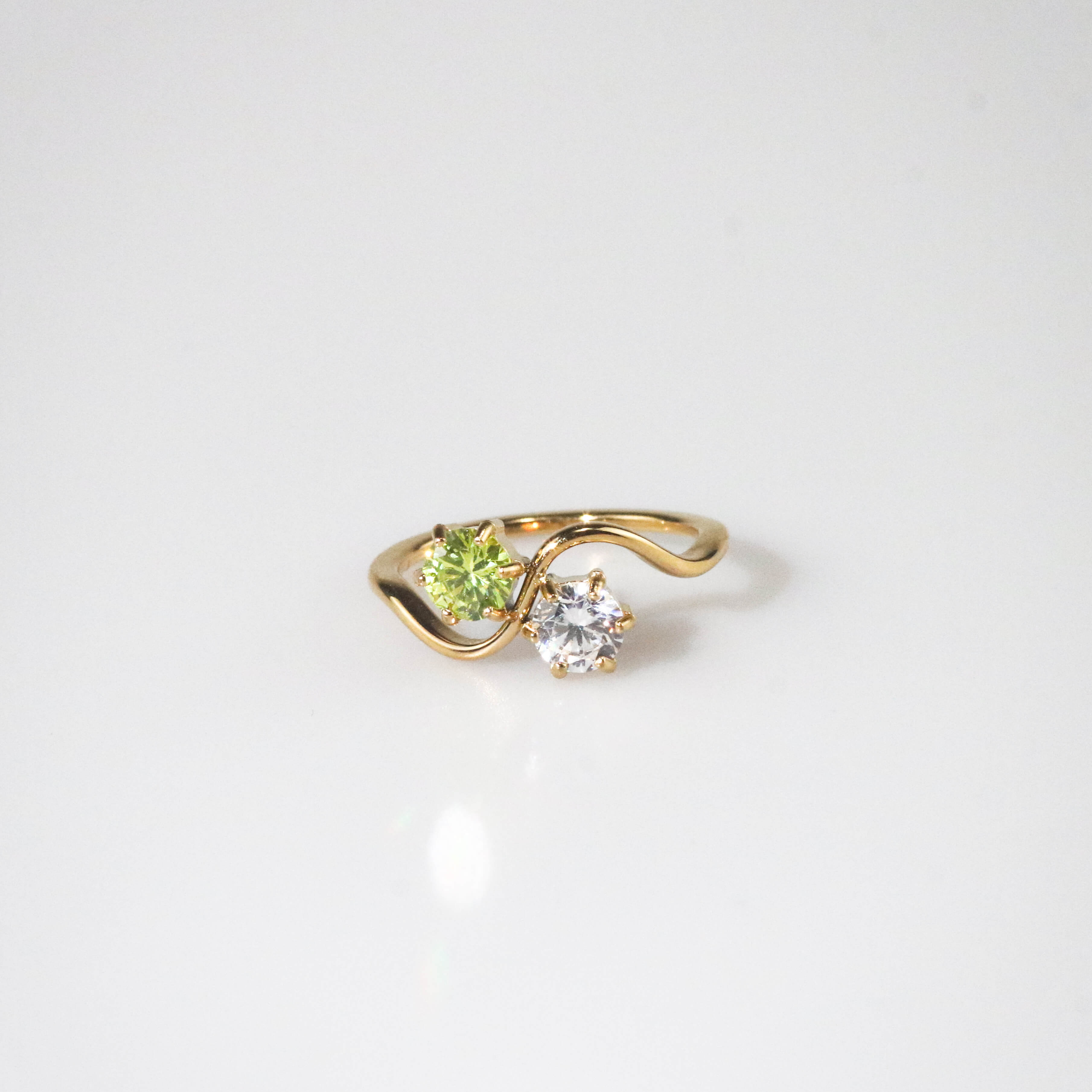 Peridot and White CZ Wave Ring