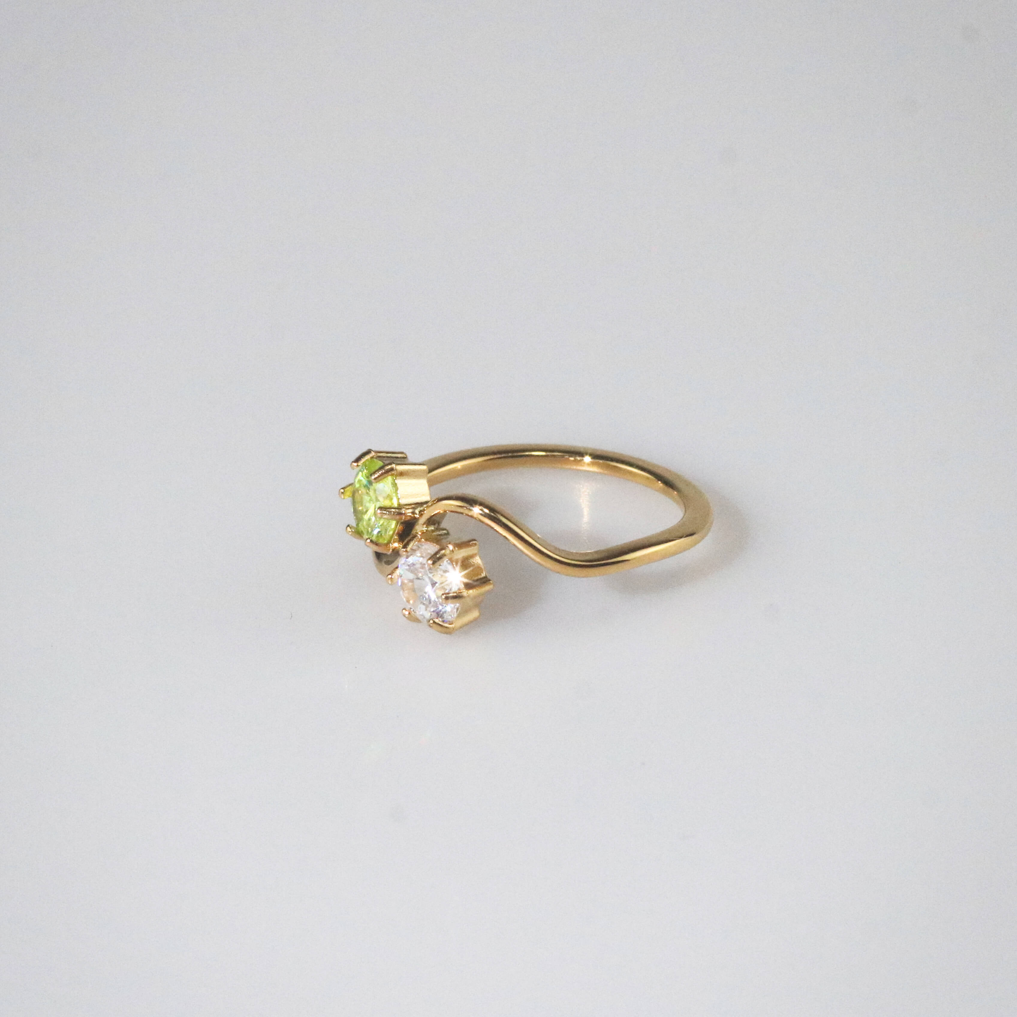 Peridot and White CZ Wave Ring