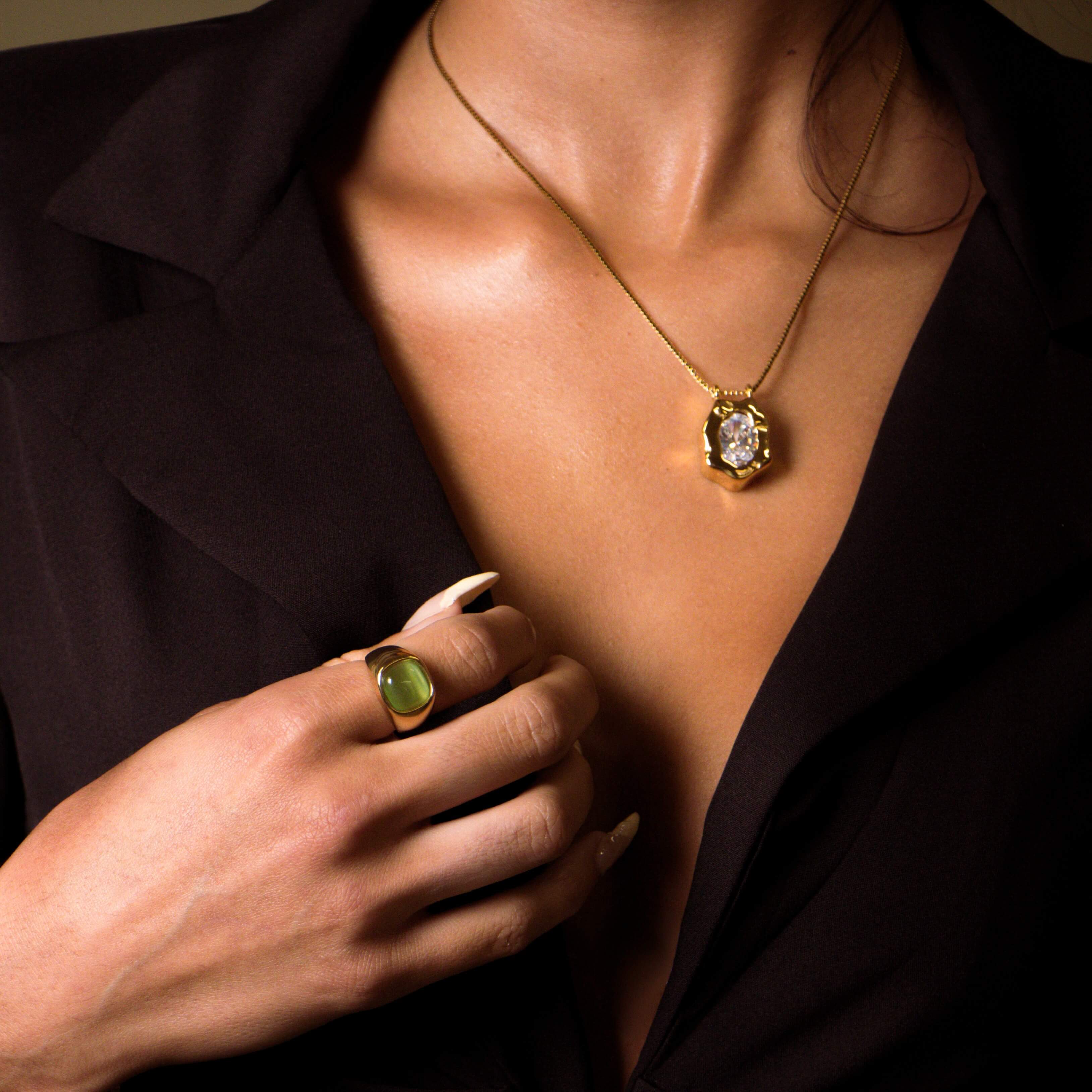 Green Cats Eye Signet Ring