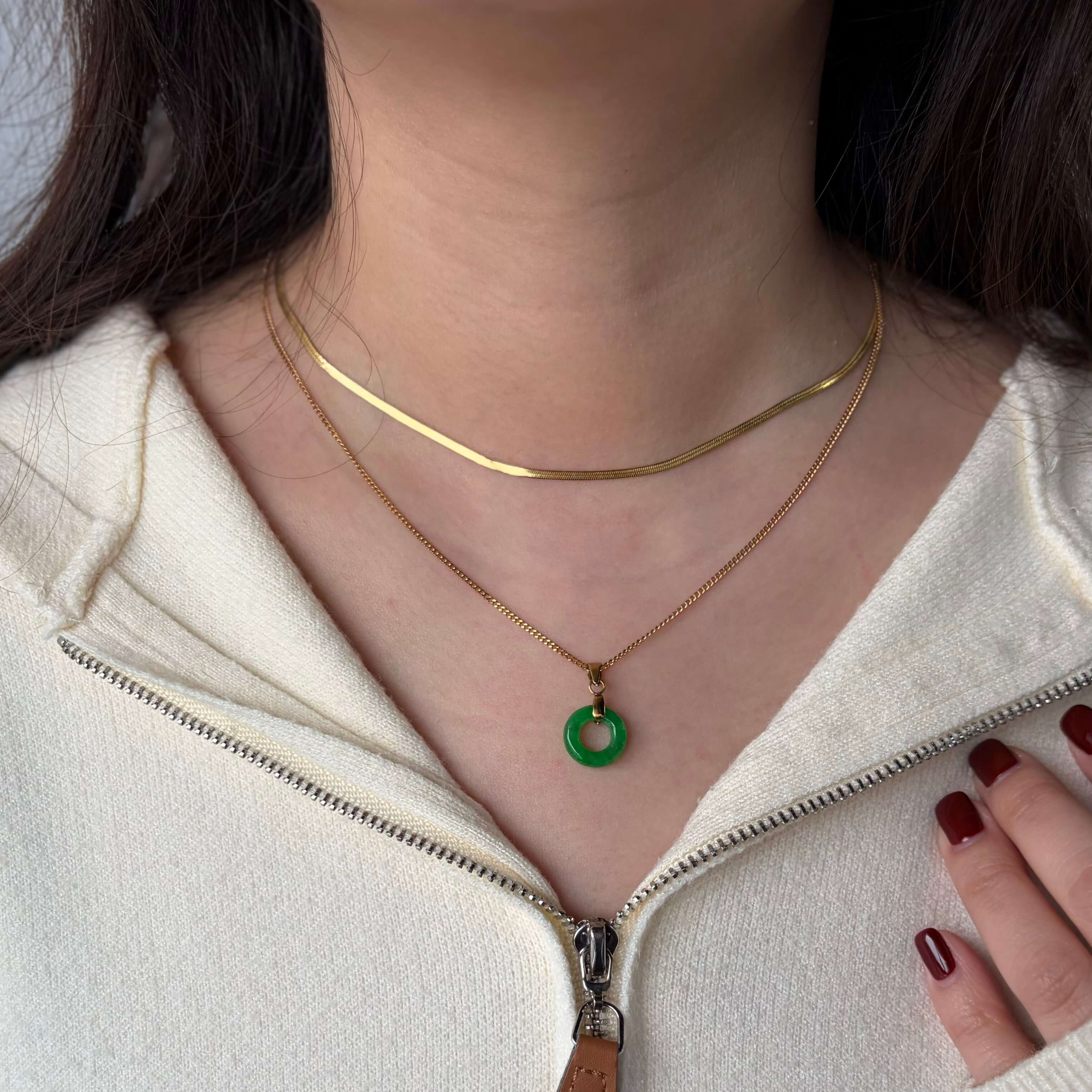 Green Jade Donut Necklace