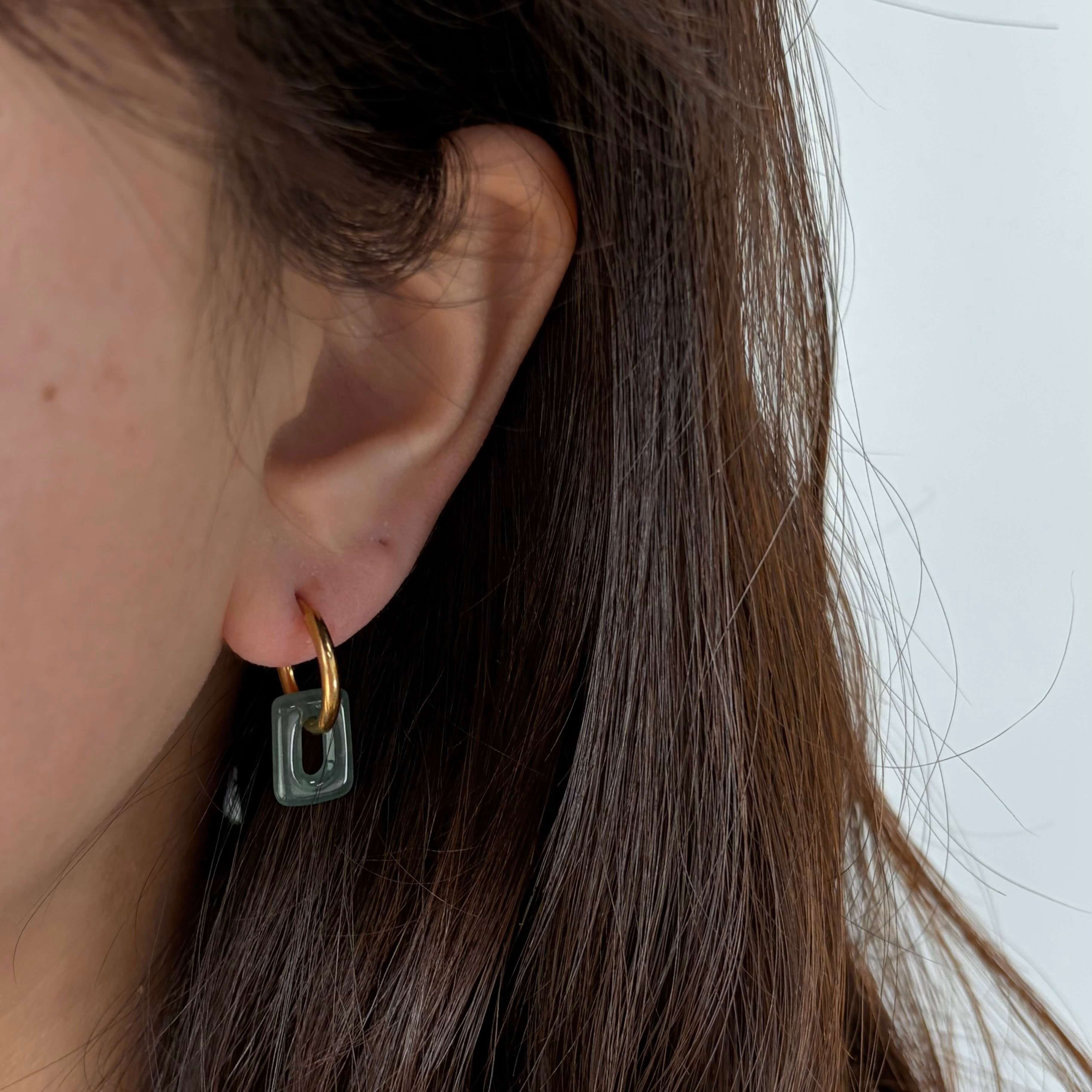 Square Jade Hoops