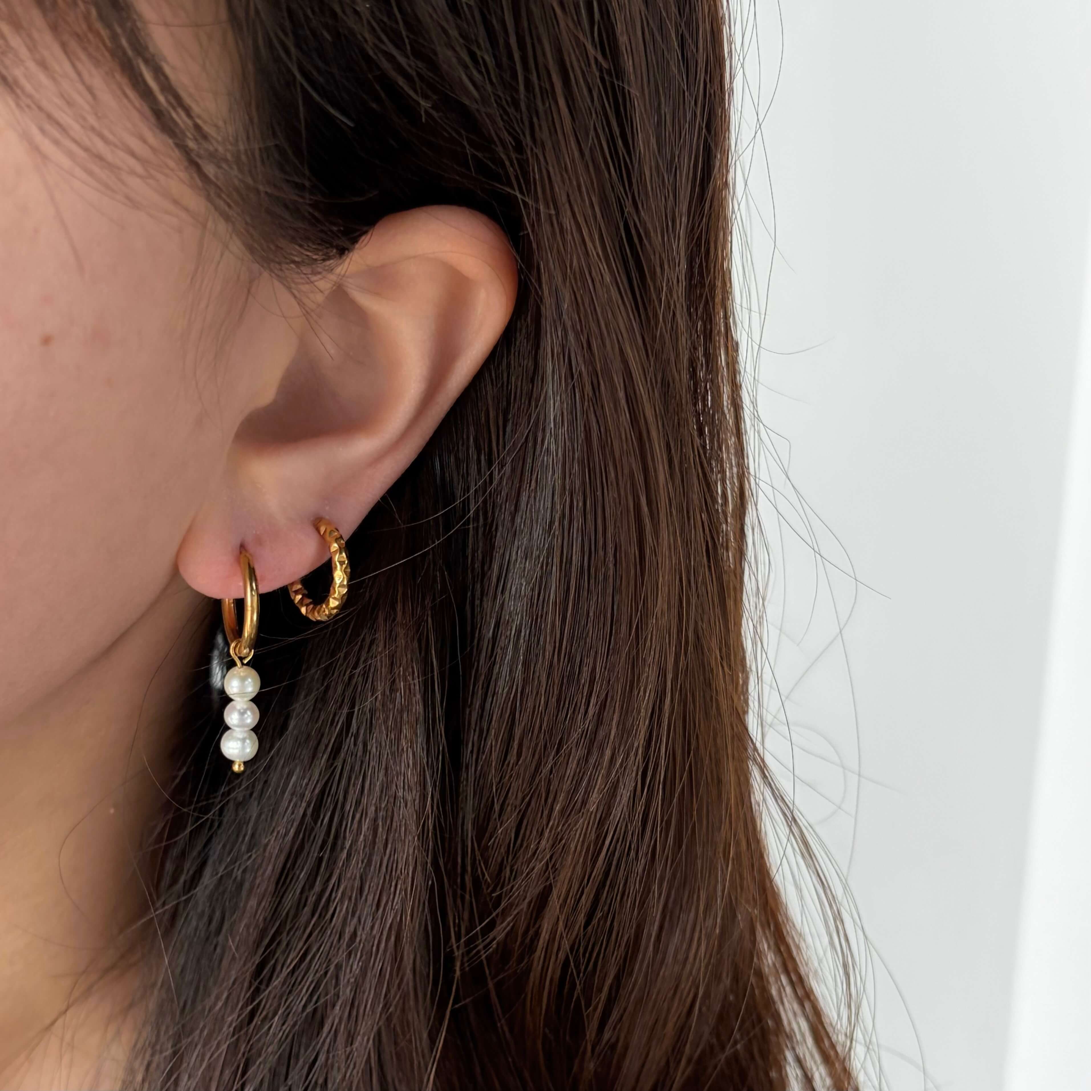 Triple Pearl Hoop Earrings