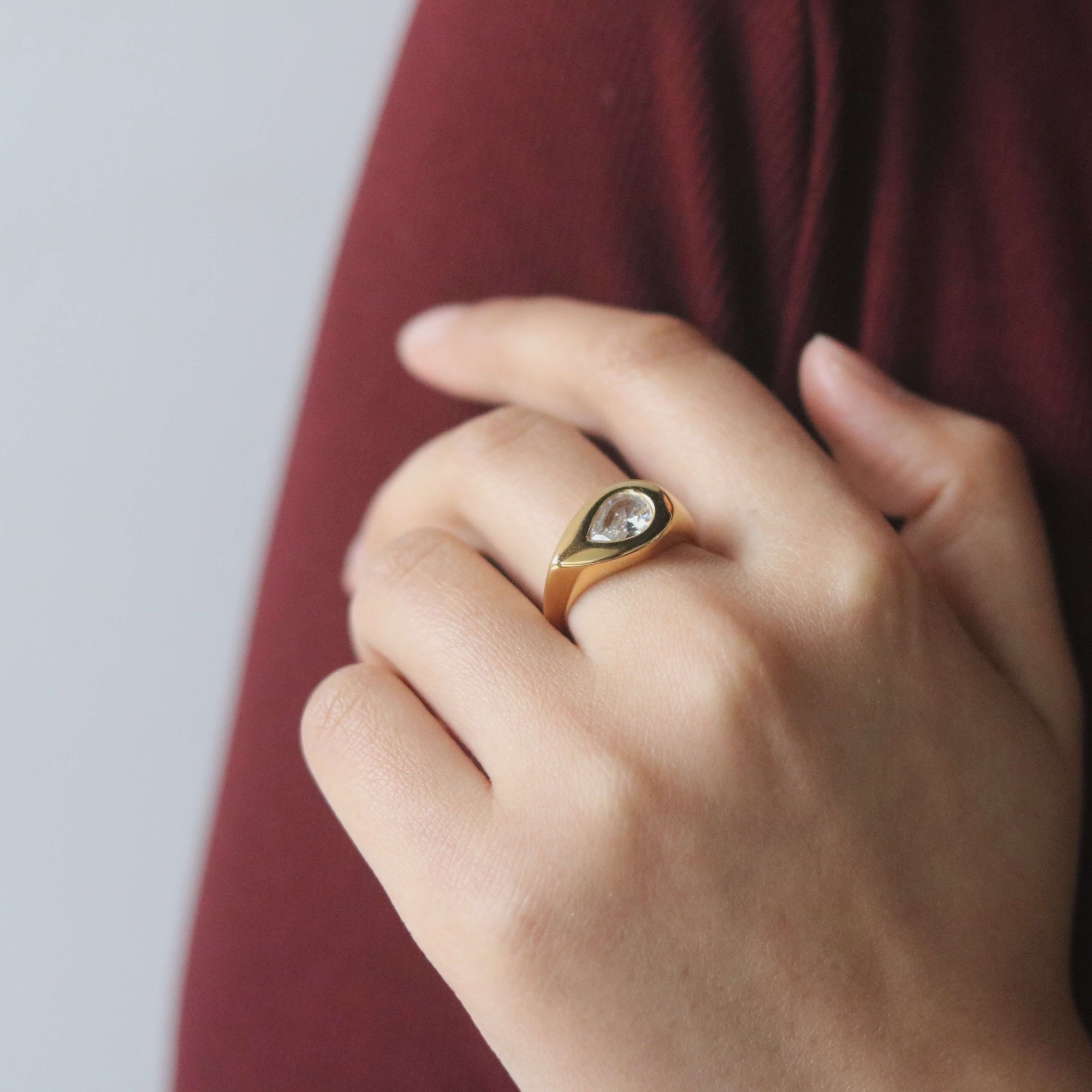 Pear Bezel Signet Ring