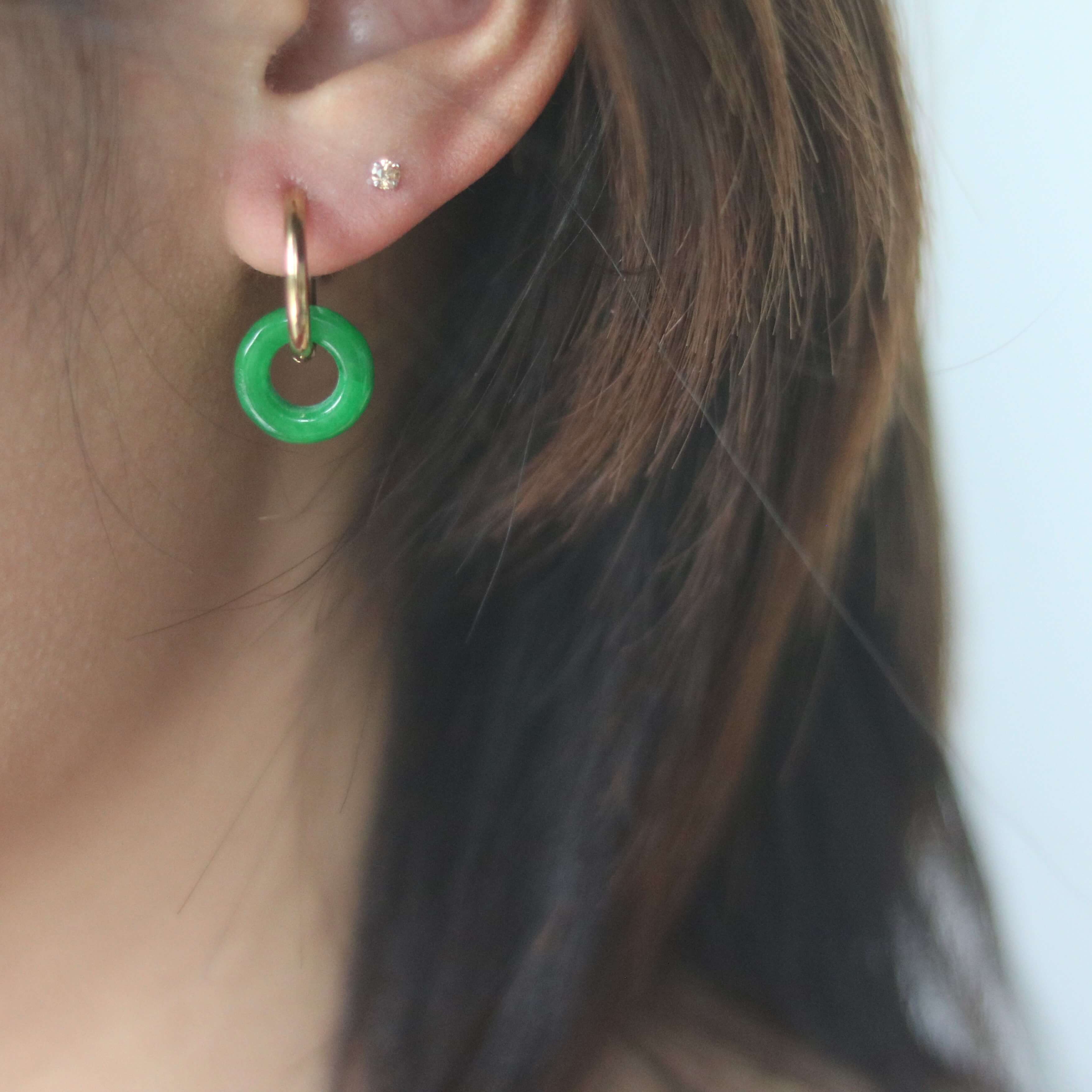 Green Jade Donut Hoop Earrings