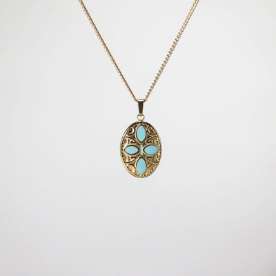 Oval Blue Petals Pendant Necklace