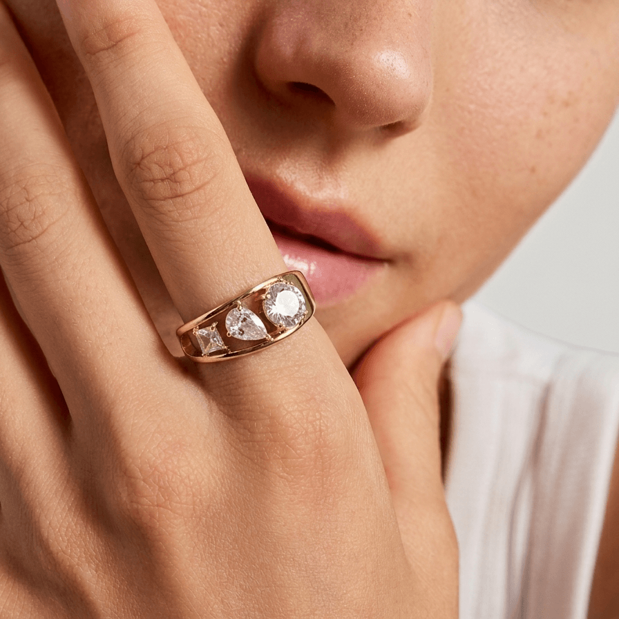 Mixed Cut Three Stone Ring