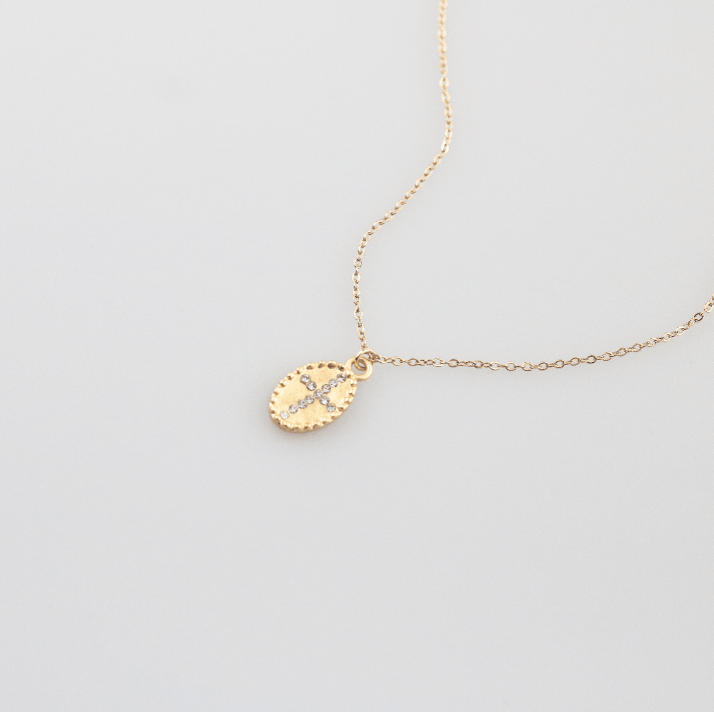 Oval CZ Cross Necklace