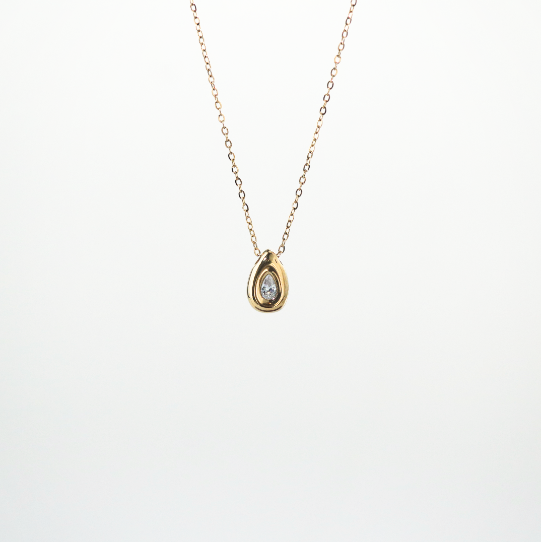 Pear Bezel Pendant Necklace 