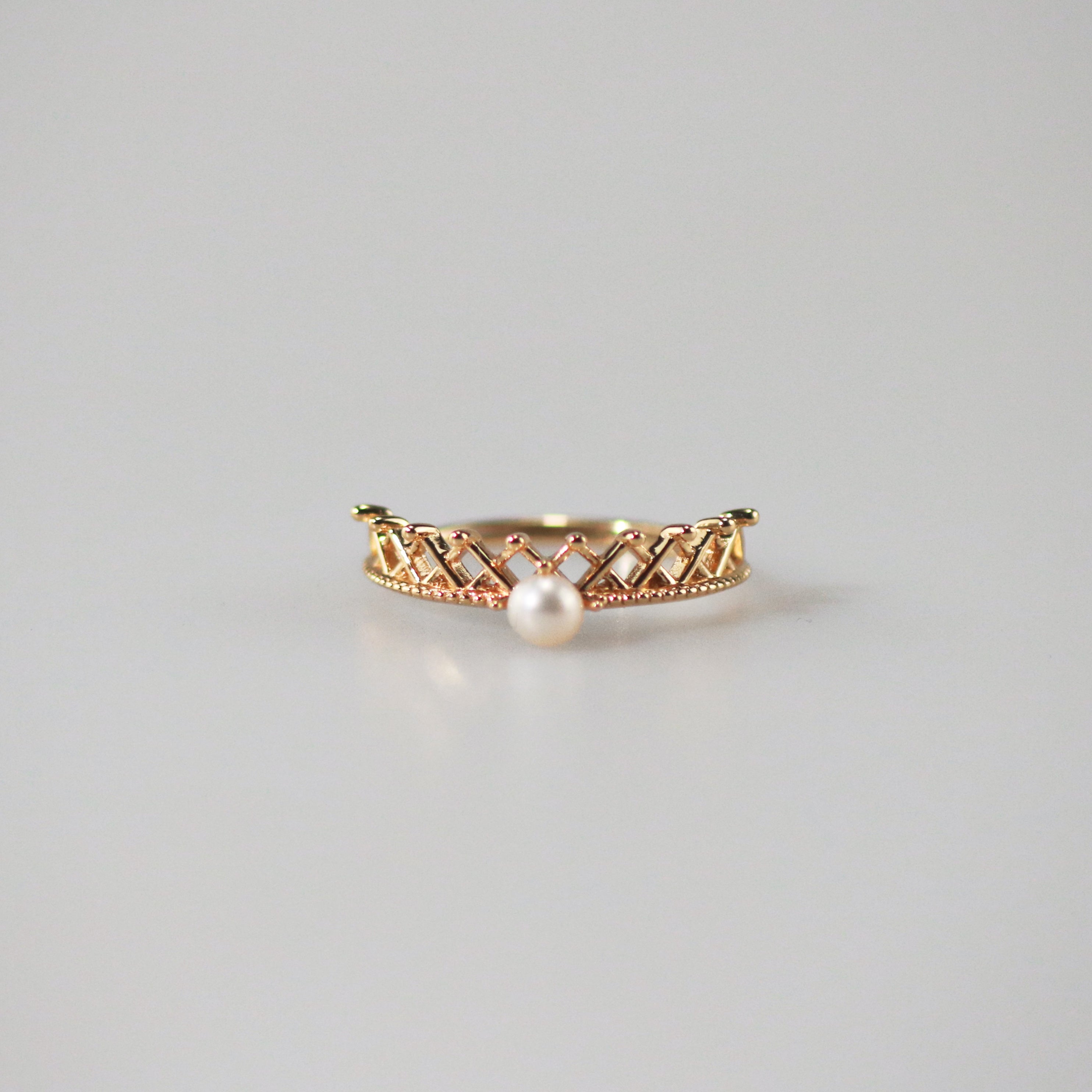 Pearl Crown Ring + Arch Band Ring