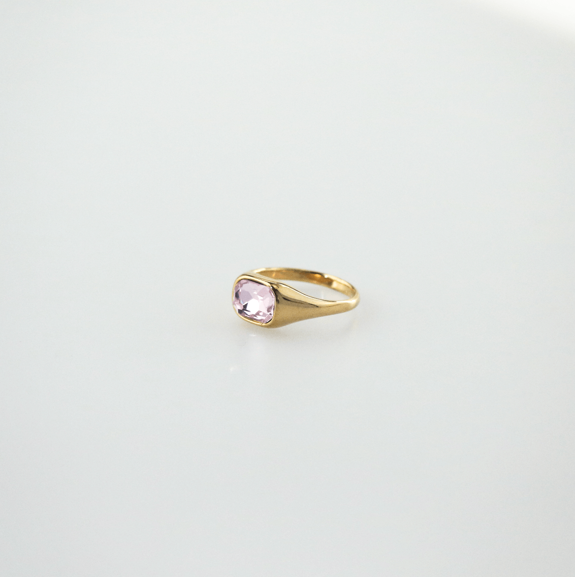 pink emerald cut ring