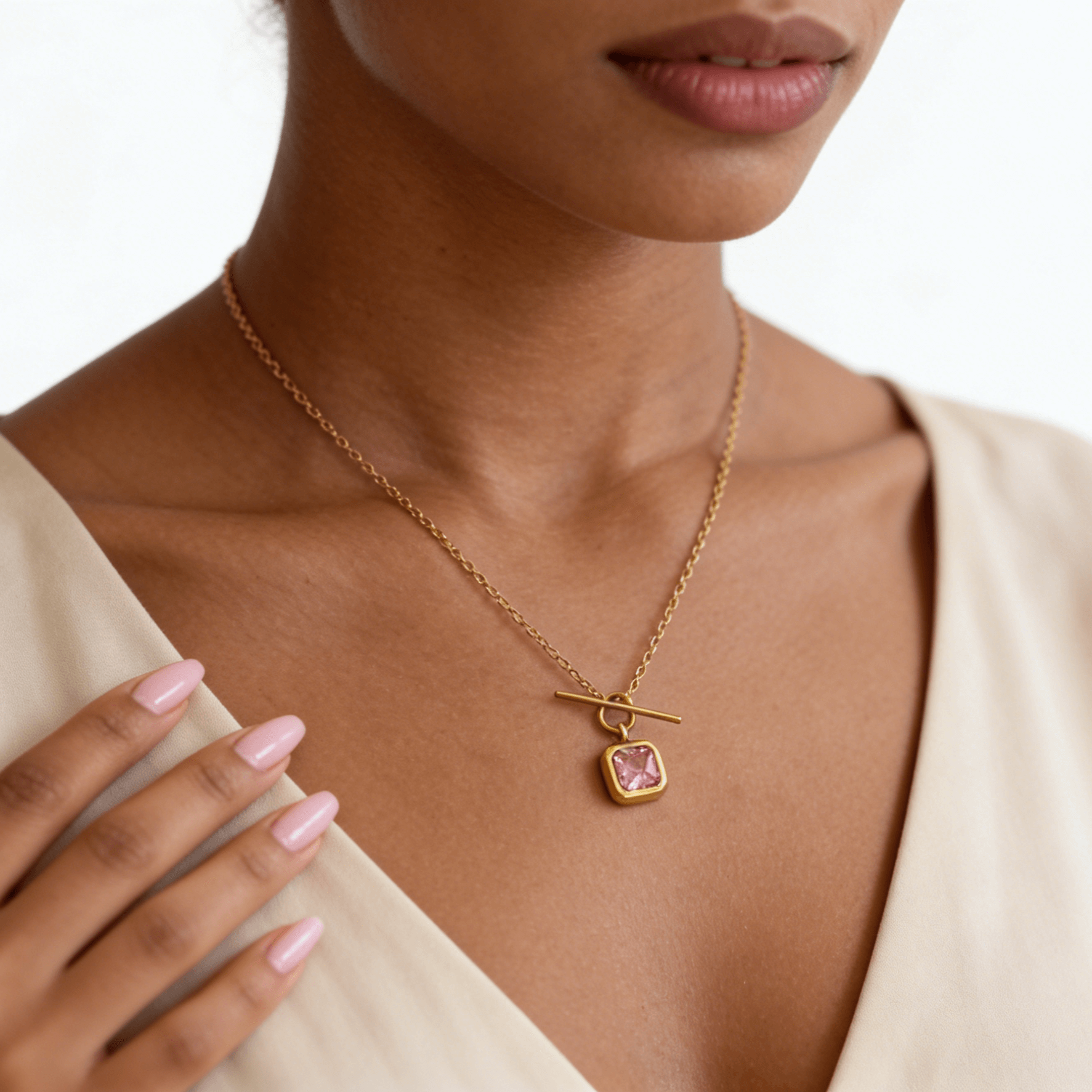 Pink Gemstone Toggle Necklace