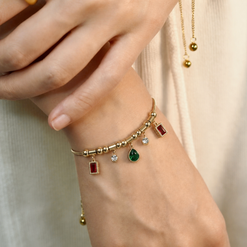 Ruby and Emerald -Charm Bracelet