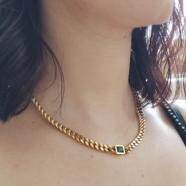 Meideya Jewelry Emerald Gem Curb Chain Necklace