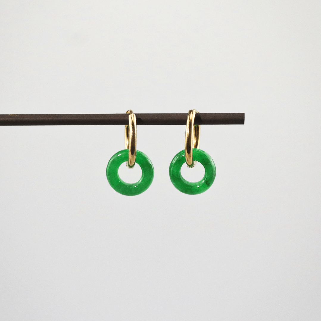 Green Jade Donut Hoop Earrings