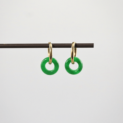 Green Jade Donut Hoop Earrings