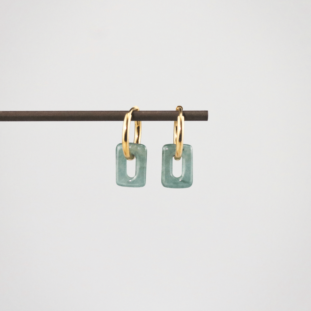 Square Jade Hoops