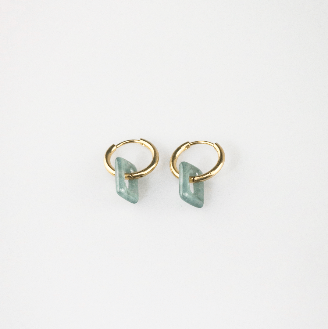 Square Jade Hoops