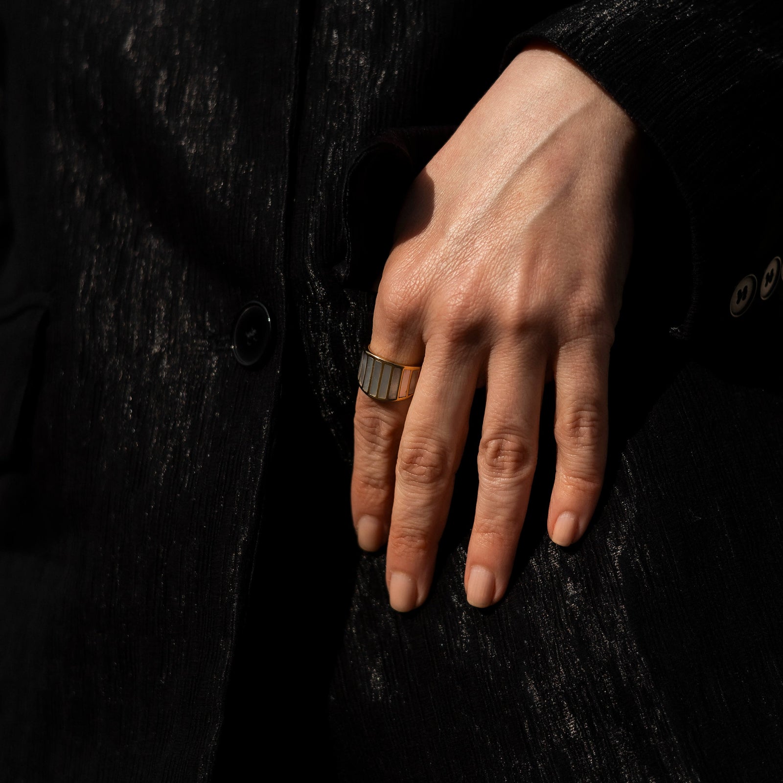 meideya jewelry striped mother of pearl ring