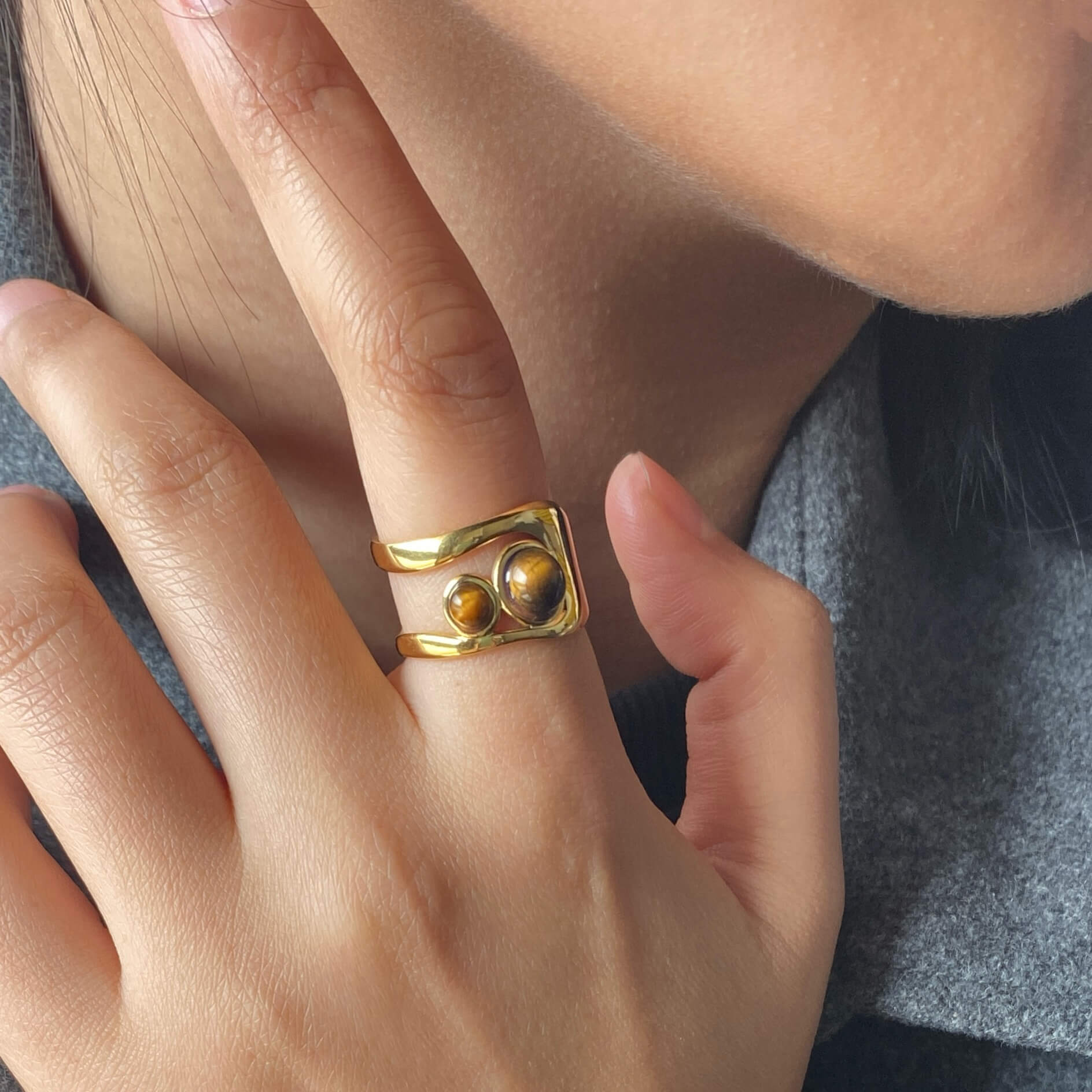 Tiger's Eye Cuff Ring