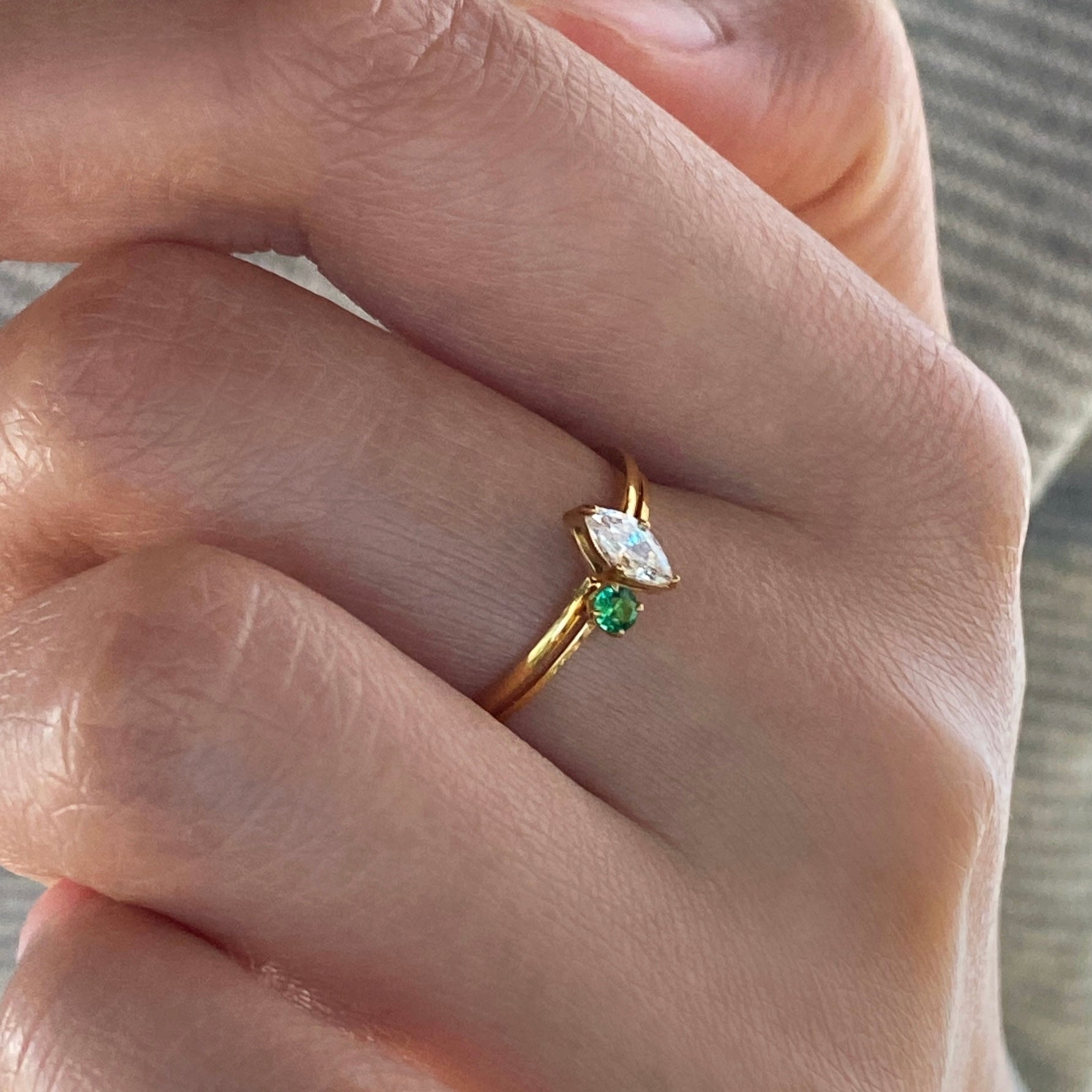 Tiny Green Stone Stacking Ring