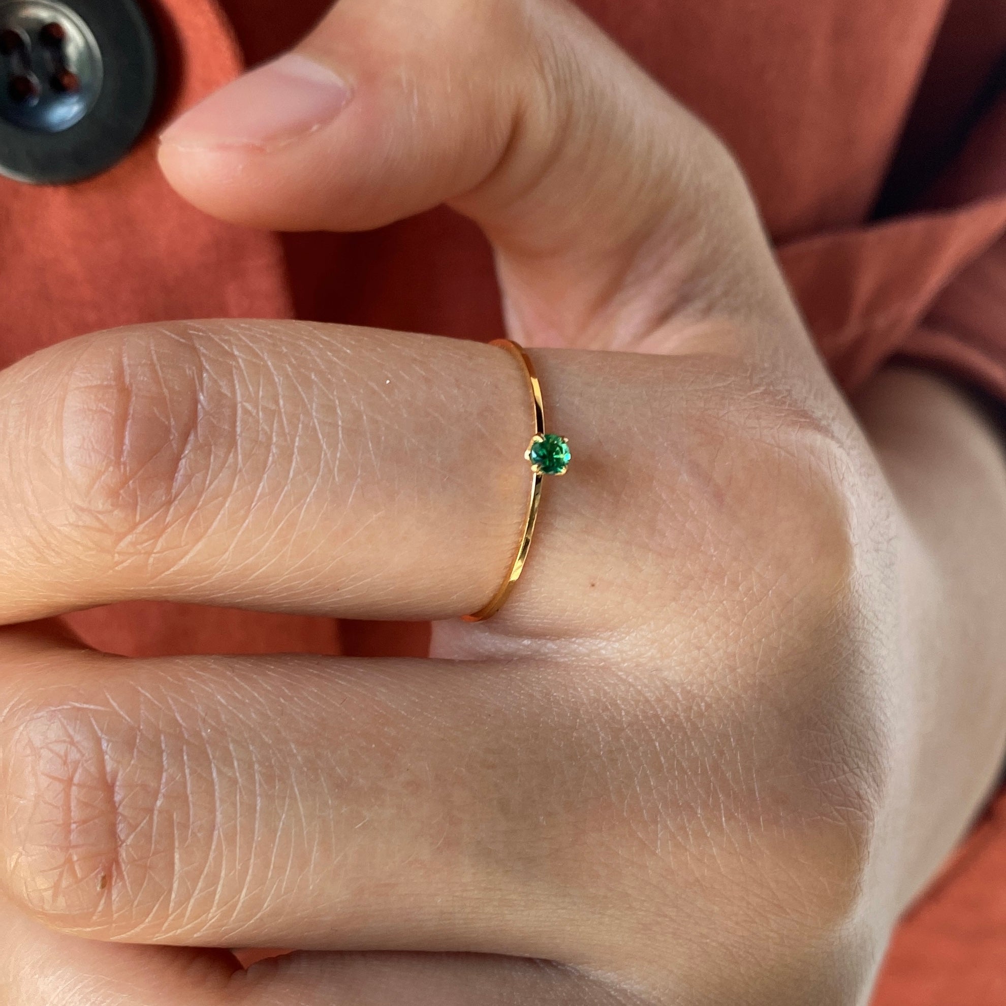 Tiny Green Stone Stacking Ring