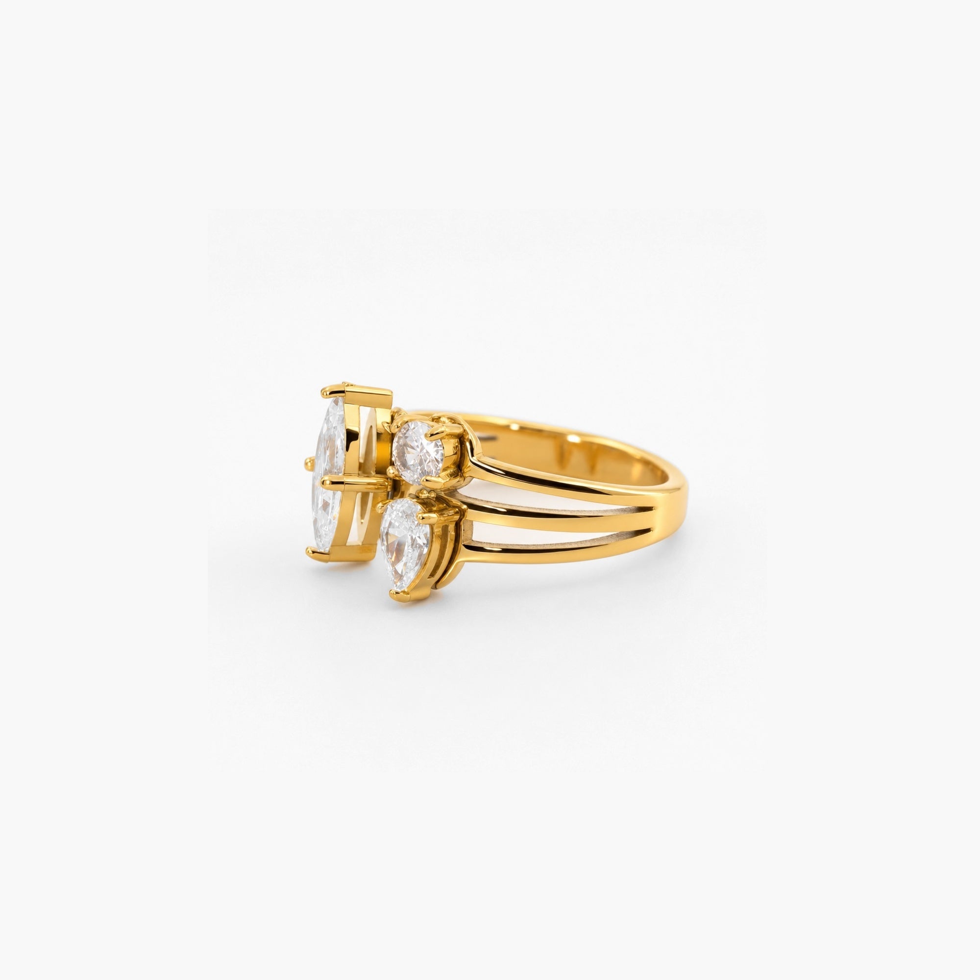 Toi et Moi Cluster Ring gold plated stainless steel