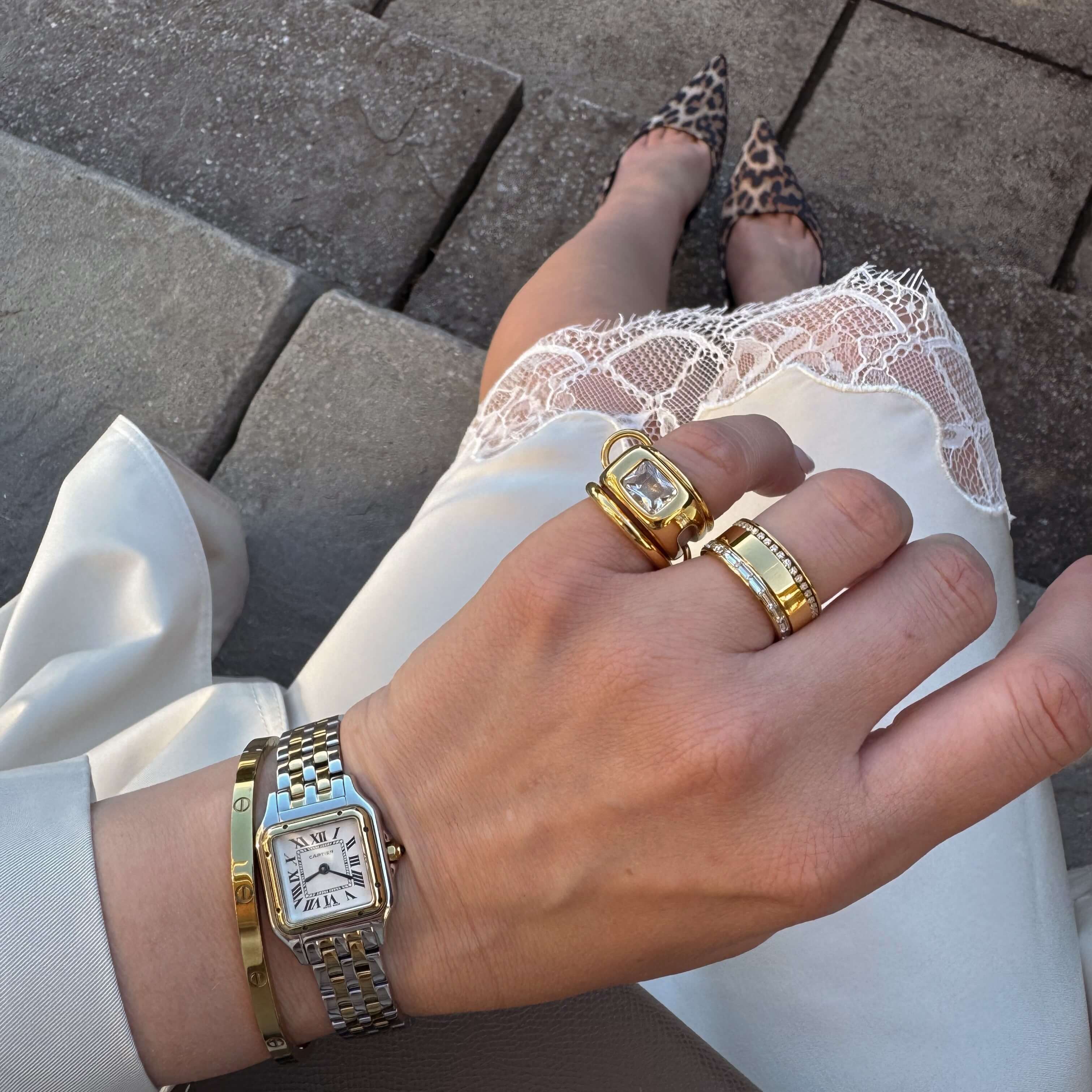 Triple Link Rectangle CZ Ring